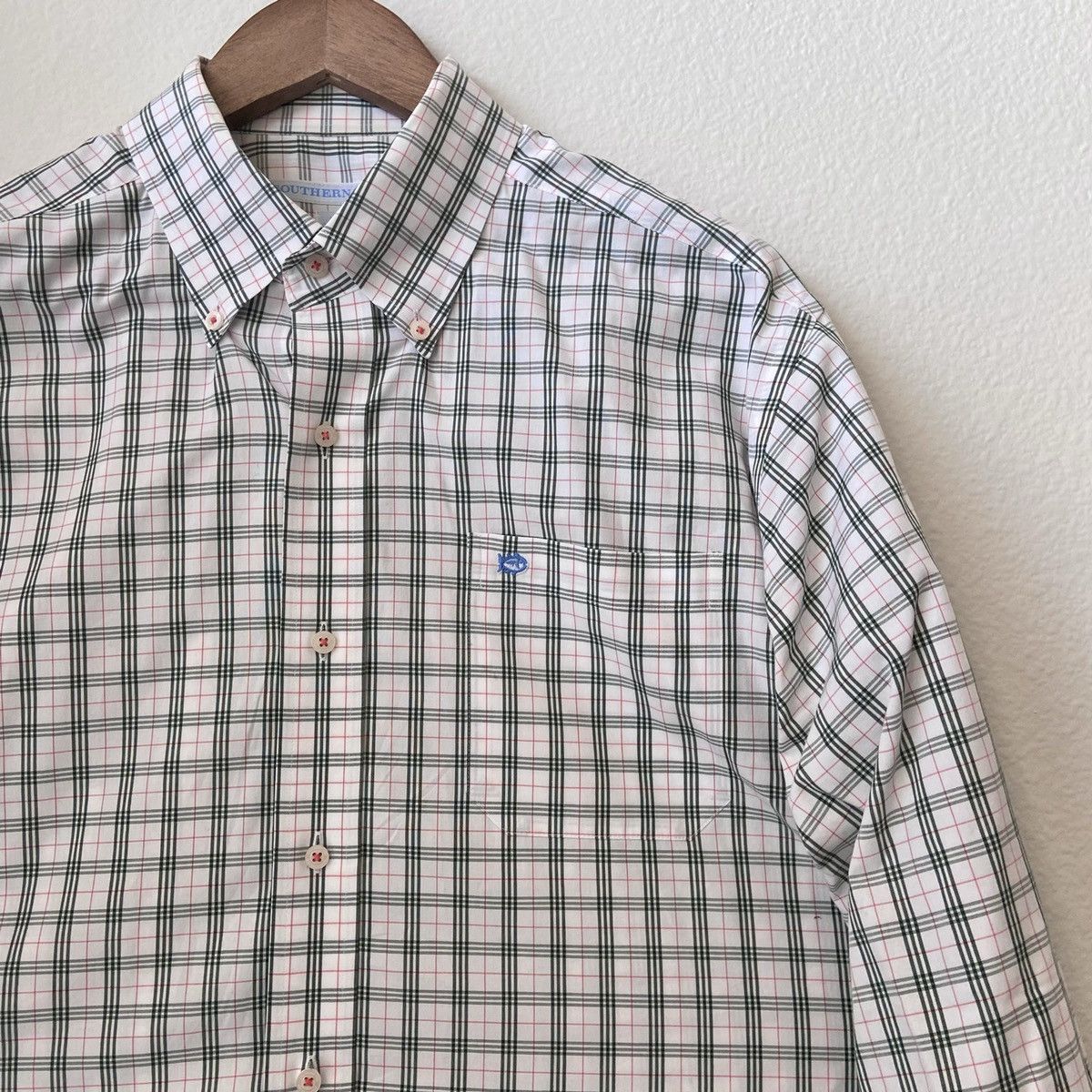 Southern Tide 🆕 Southern Tide Button Down - White w/ Green & Orange Plaid Size US L / EU 52-54 / 3 - 5 Thumbnail