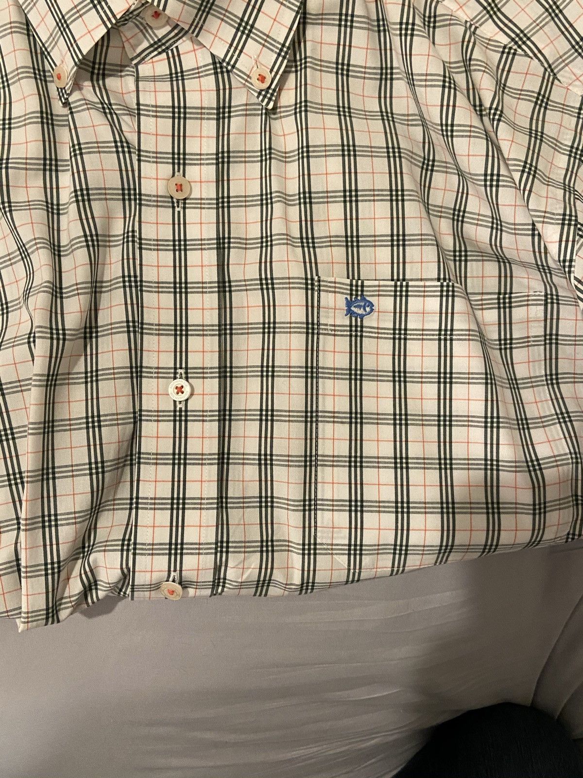 Southern Tide 🆕 Southern Tide Button Down - White w/ Green & Orange Plaid Size US L / EU 52-54 / 3 - 9 Thumbnail