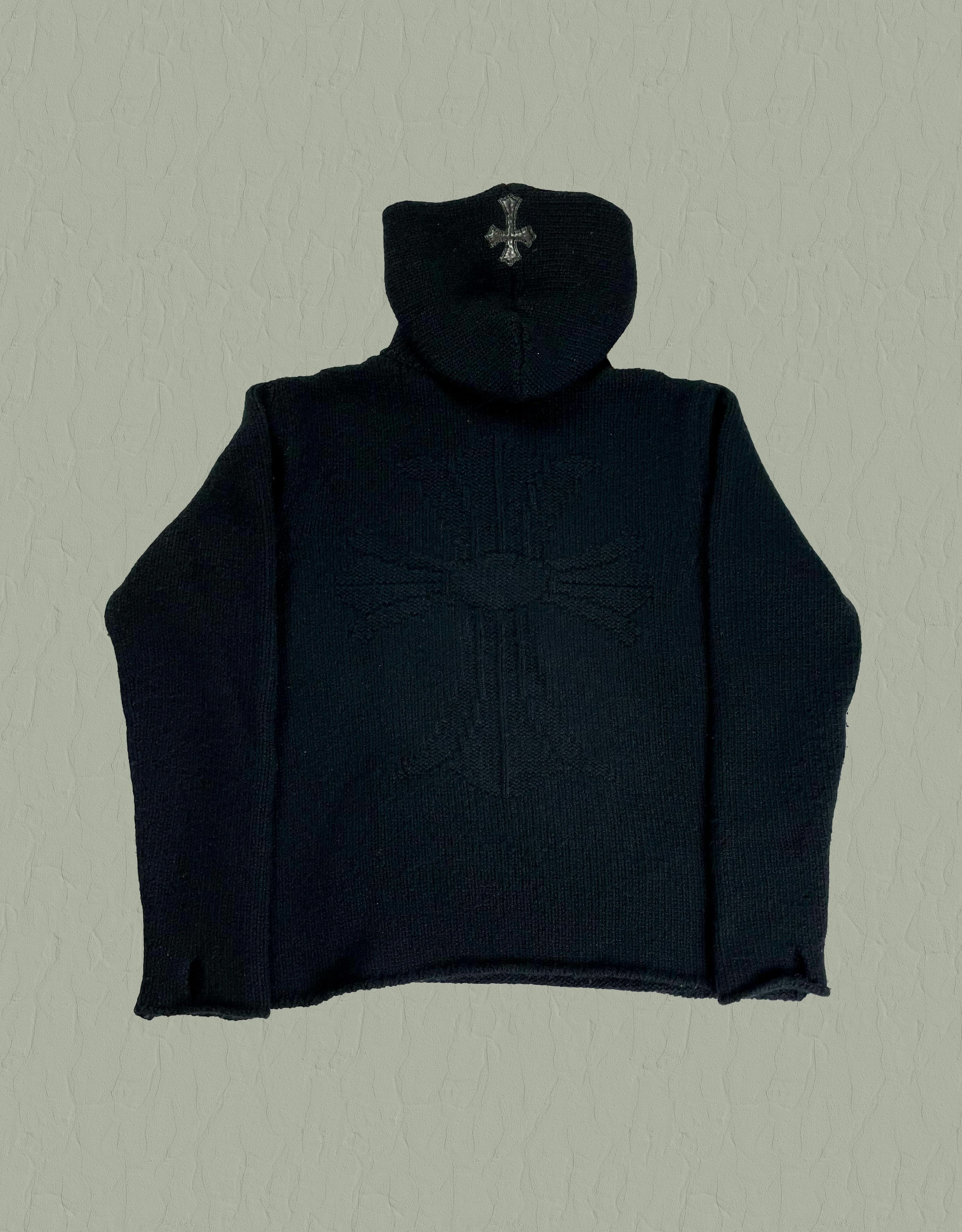 Pre-owned Chrome Hearts Cashmere Hoodie Leather Cross Patch Knit Plus In Black