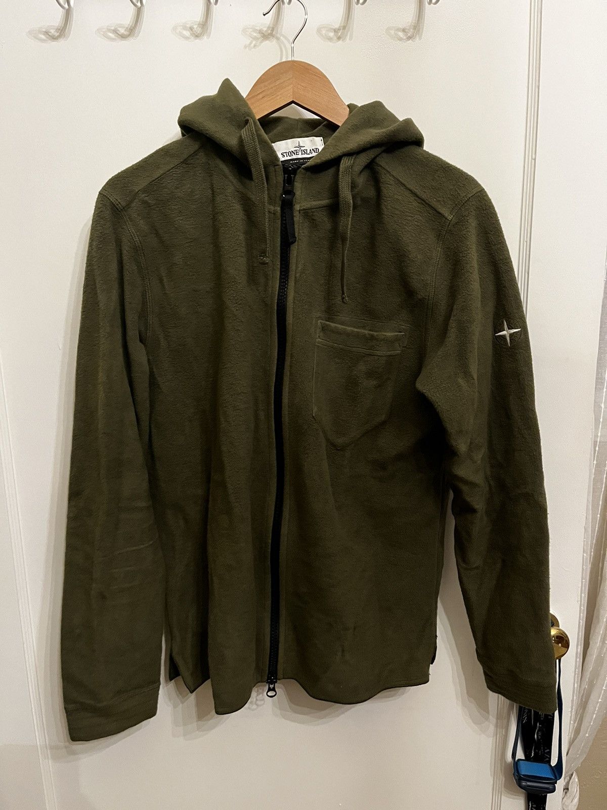 image of Stone Island Forest Green Si Zip Fleece, Men's (Size Medium)