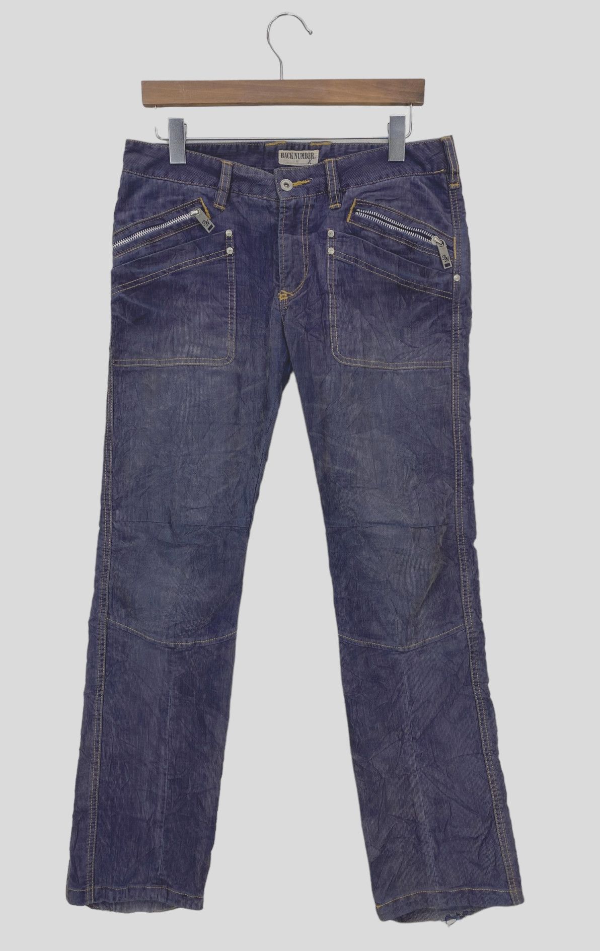 image of Distressed Denim Back Number Pants Corduroy Baker Pocket Pants in Blue Purple, Men's (Size 32)