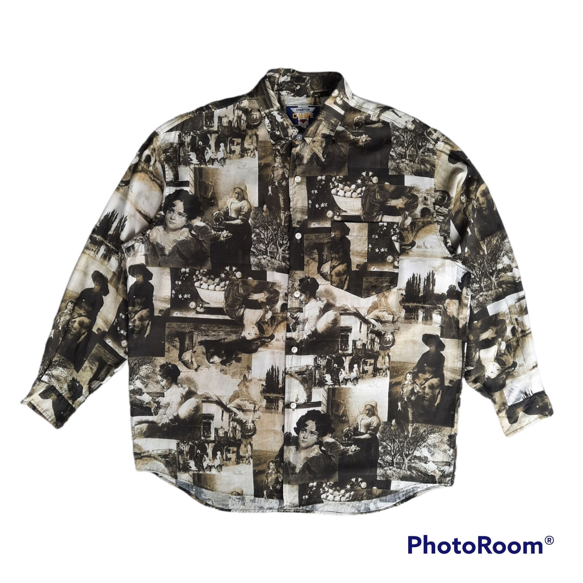 image of Archival Clothing Vintage Creation Cube Private Monochrome Shirt, Men's (Size Large)