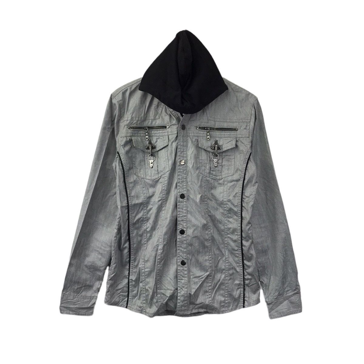 Japanese Brand SEMANTIC DESIGN Japanese Brand Grey Button Up Hooded Shirt Size US L / EU 52-54 / 3 - 1 Thumbnail