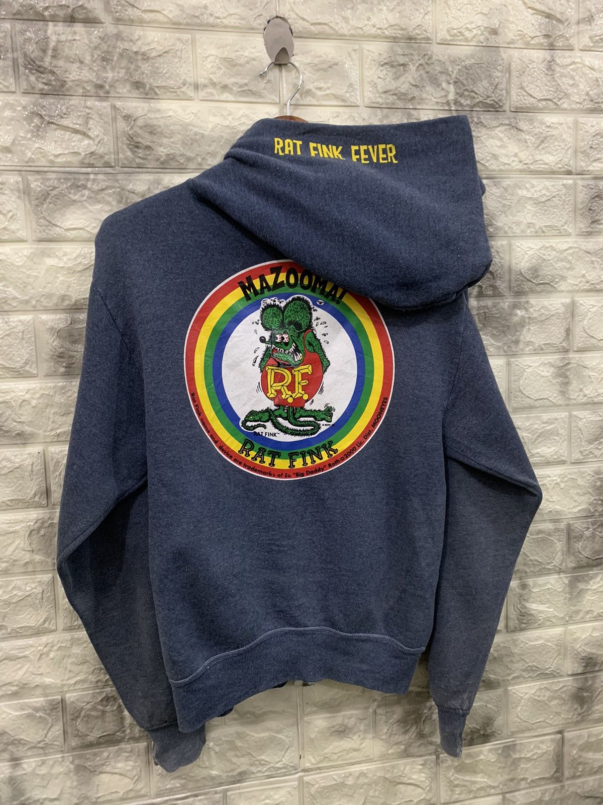 image of Cartoon Network x Made In USA Vintage Y2K Rat Fink Fever Hoodies in Faded Blue, Men's (Size Small)