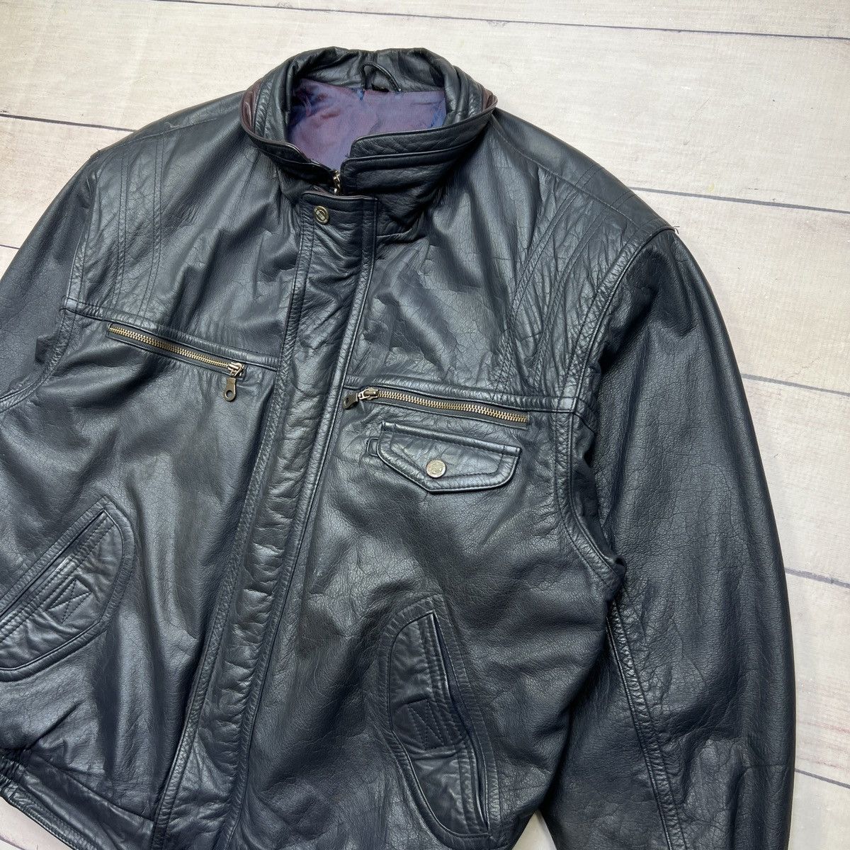 Leather Vintage Black Leather Jacket Biker Motor Jacket Real Leather Size US L / EU 52-54 / 3 - 3 Thumbnail