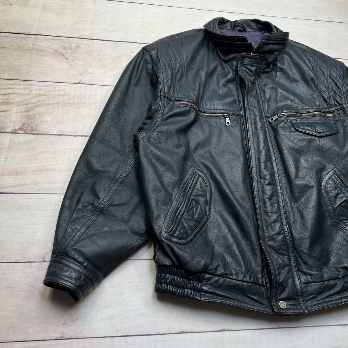 Leather Vintage Black Leather Jacket Biker Motor Jacket Real Leather Size US L / EU 52-54 / 3 - 2 Thumbnail