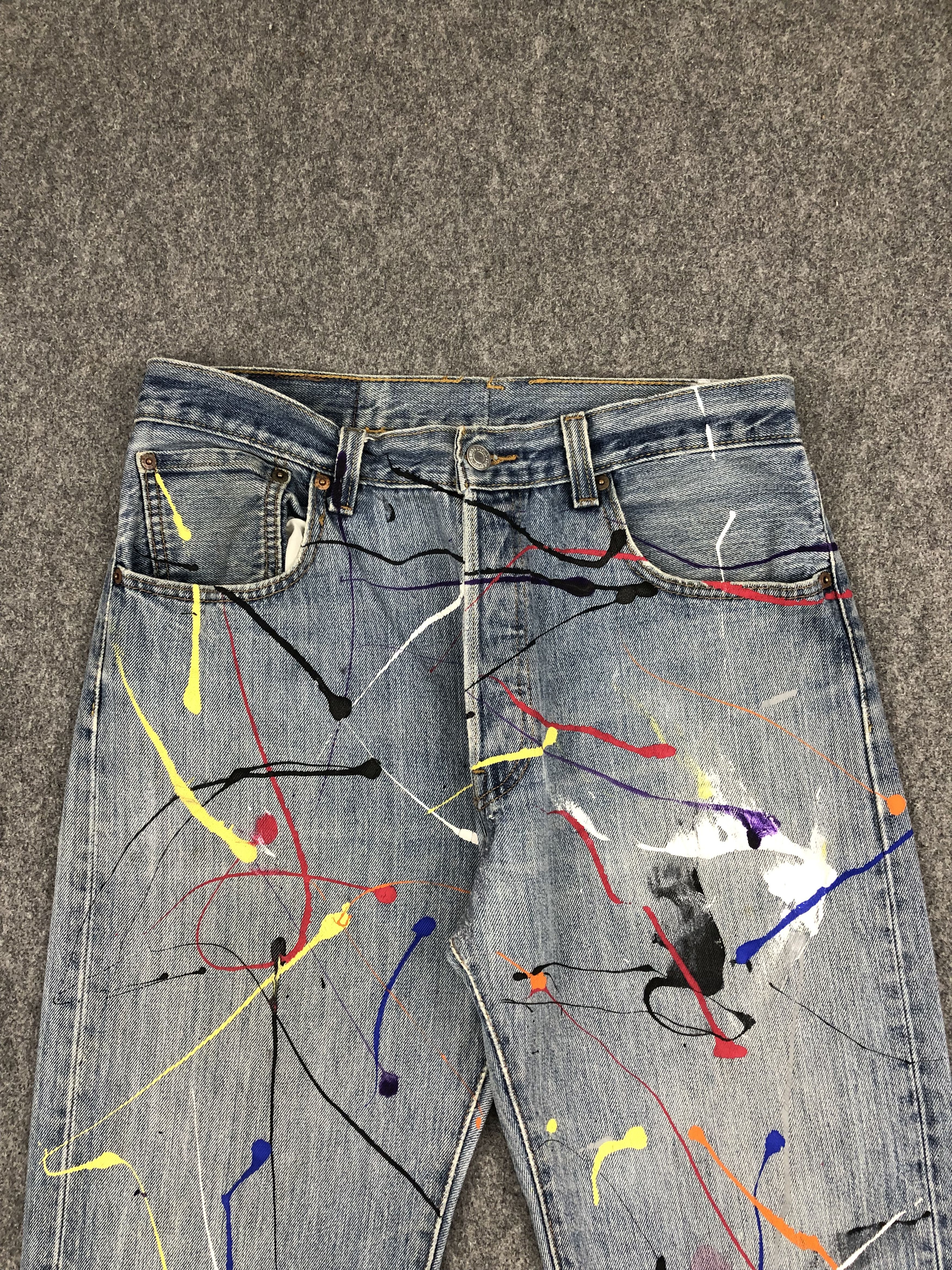 Levi's Vintage Levis 501 Splatter Paint Faded Blue Jeans DP1349 Size US 30 / EU 46 - 2 Thumbnail