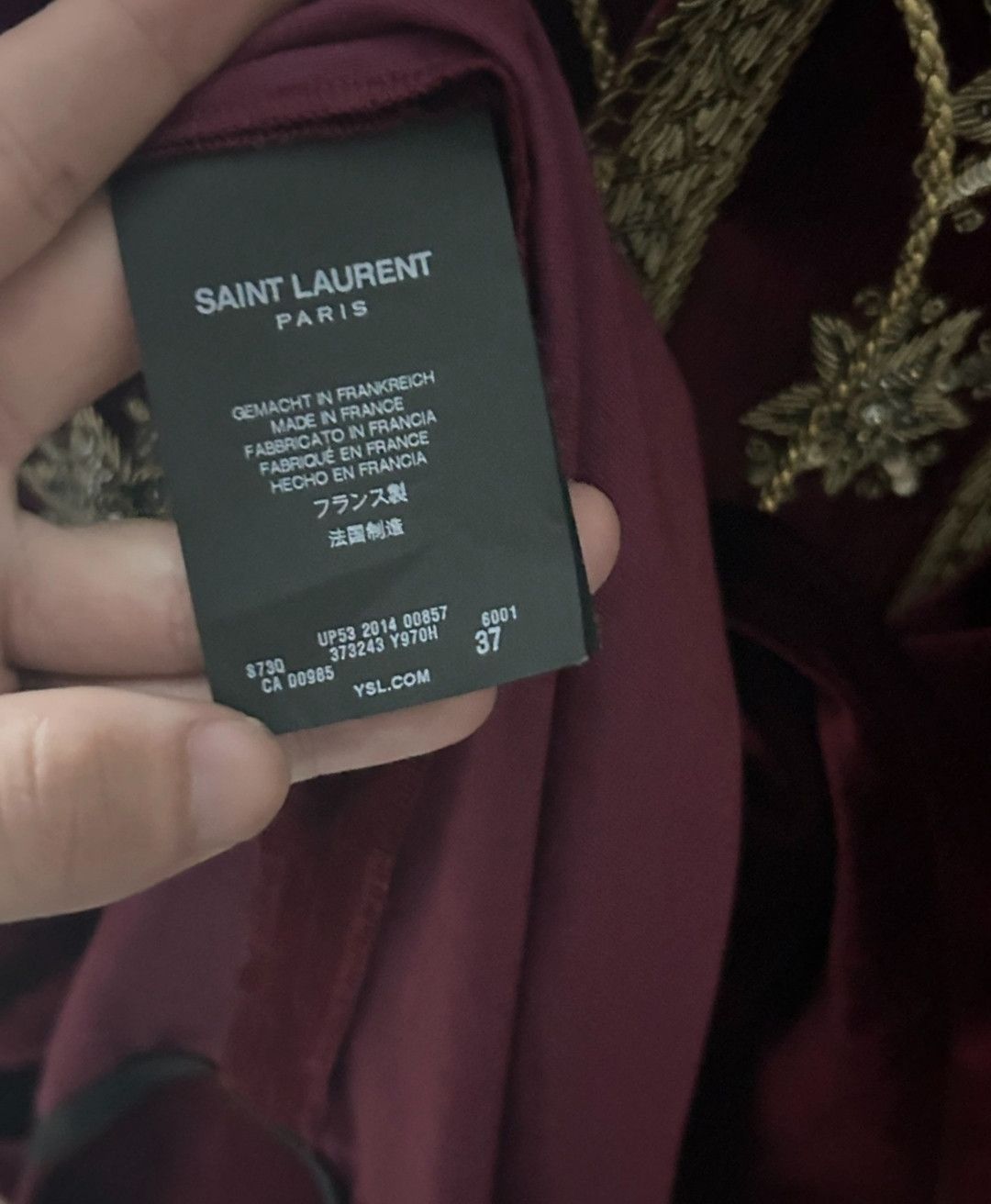 Saint Laurent Paris Saint Laurent 15SS Burgundy Velvet Smocked Shirt Size US M / EU 48-50 / 2 - 4 Thumbnail