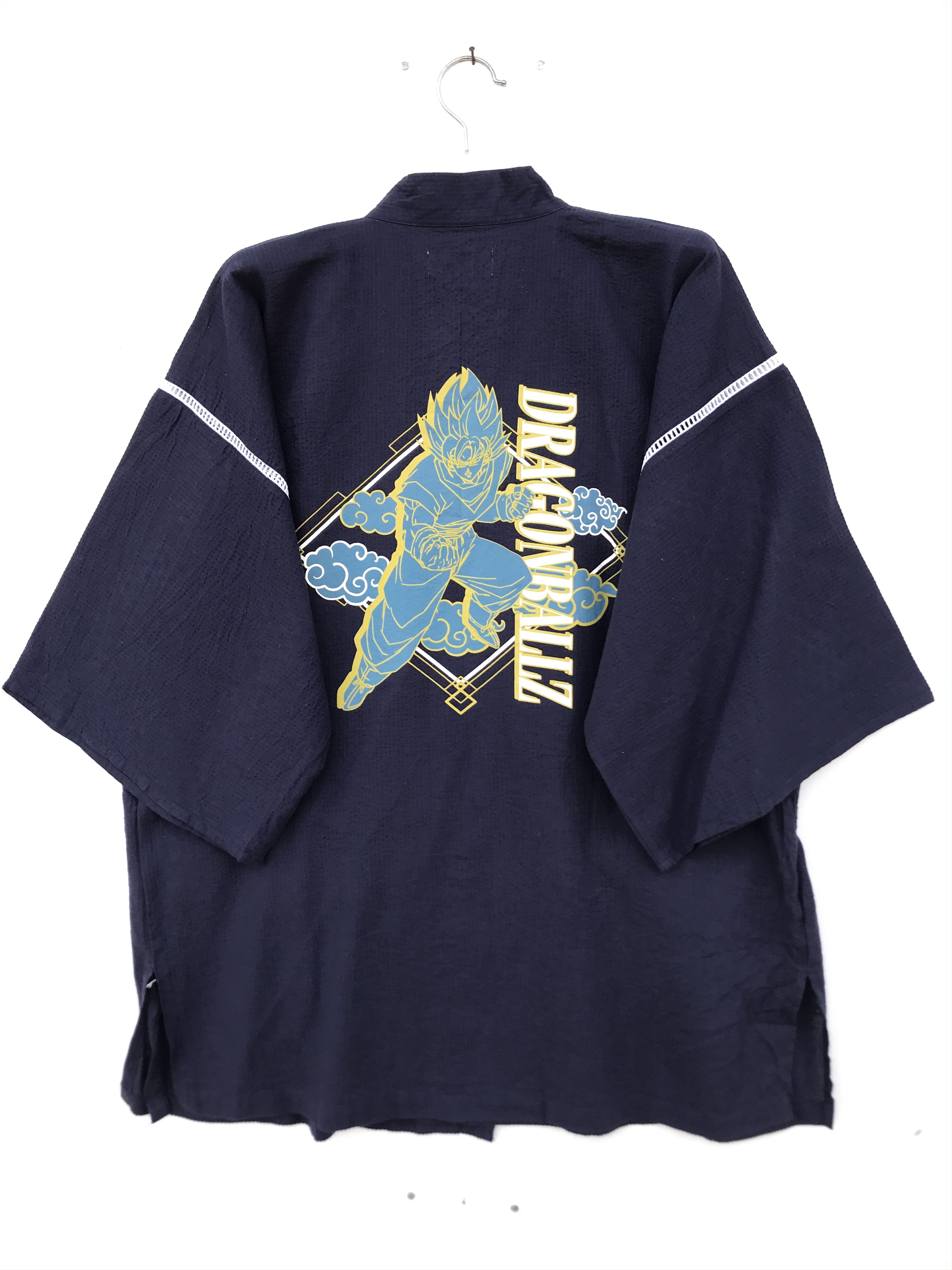 image of Anima x Kimono Japan Dragon Vintage Dragon Ball Z Sanjuro Kimono in Blue Black, Men's (Size Large)