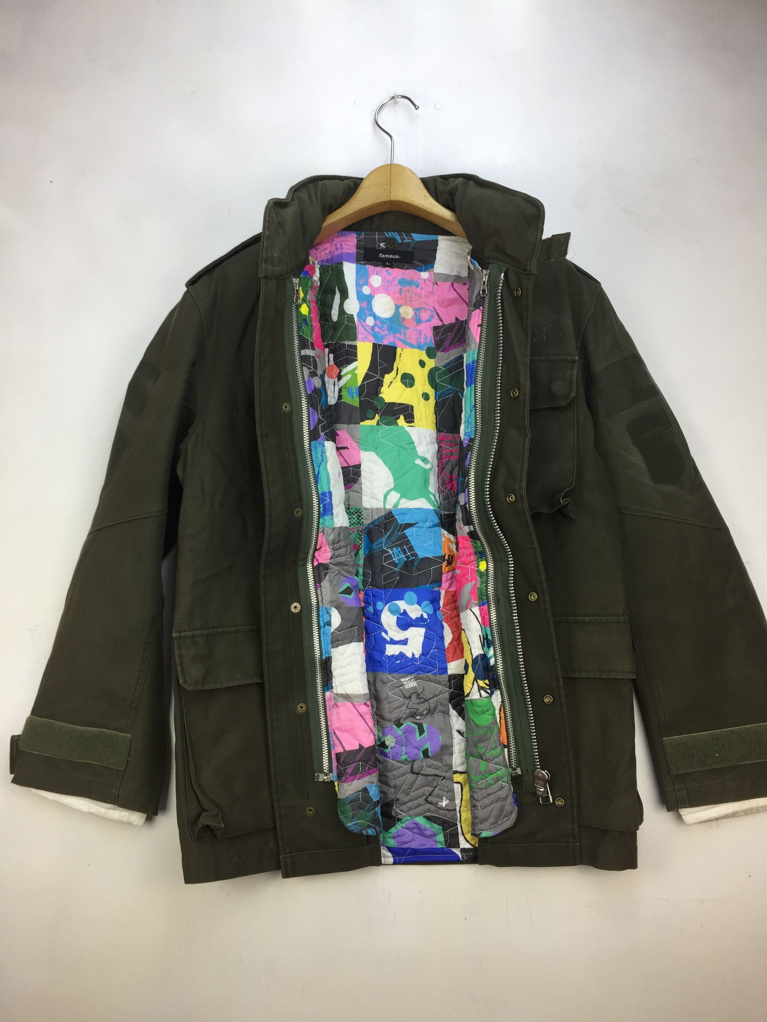 image of Archival Clothing Famouz M65 Army Style Designer Jacket in Green, Men's (Size Large)