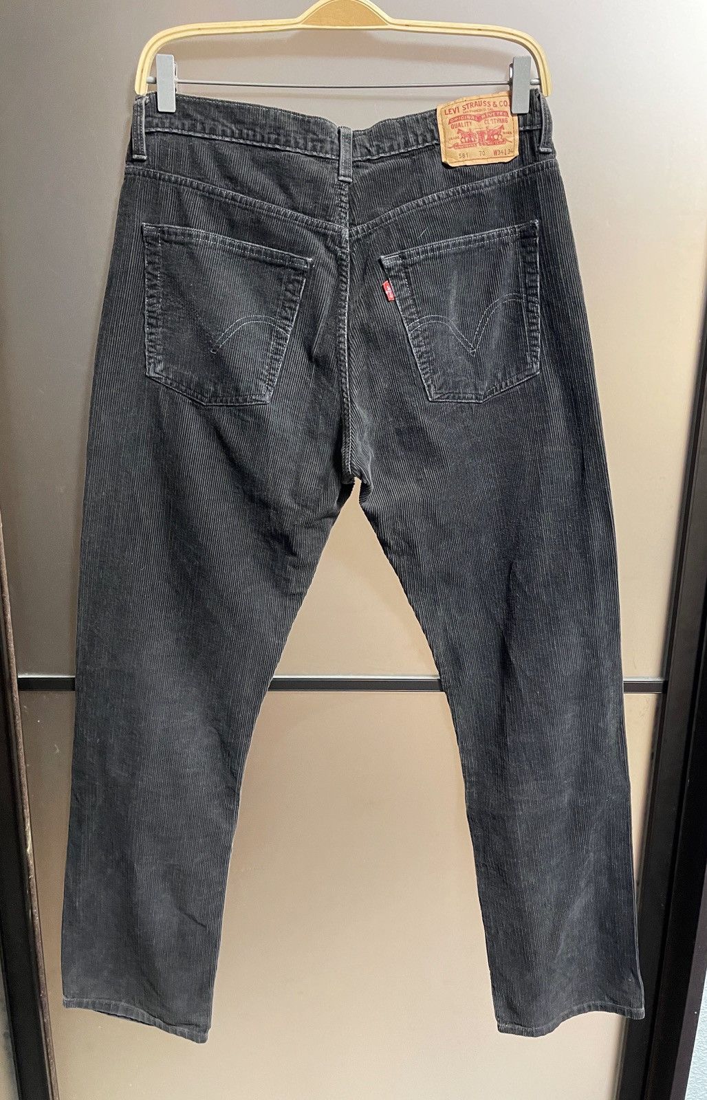 Pre-owned Levis Vintage Clothing X Vintage Levis 581 Black/gray Corduroy Pants Trousers W34 L34 In Olive