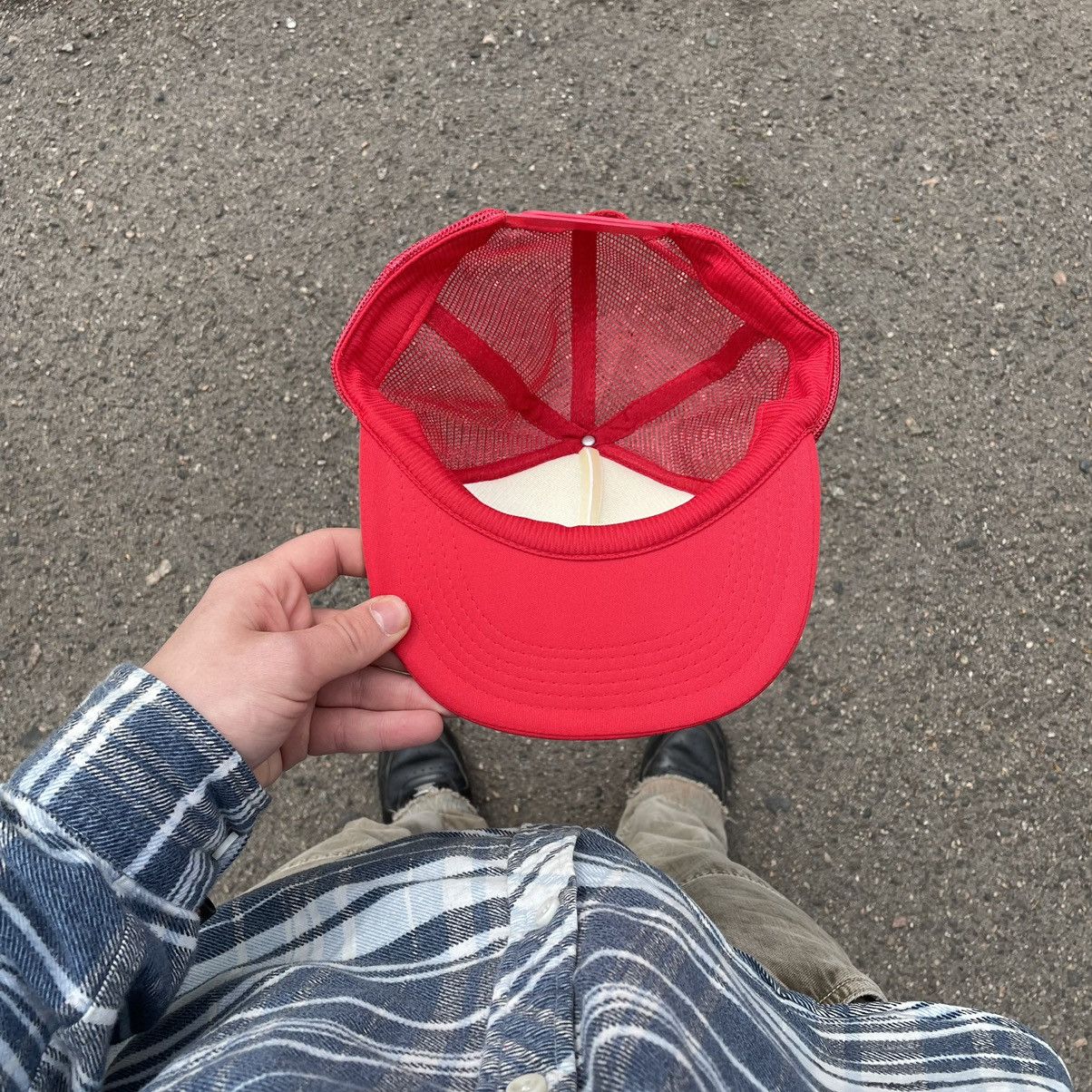 Vintage Vintage 90s Red White Trucker Hat Streetwear Skate Logo OS Size ONE SIZE - 4 Thumbnail