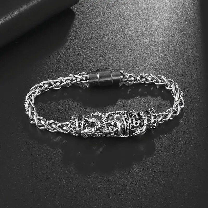 Jewelry Gothic Skull Braided Chain Bracelet Size ONE SIZE - 2 Thumbnail