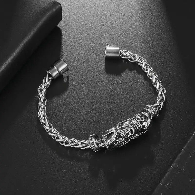 Jewelry Gothic Skull Braided Chain Bracelet Size ONE SIZE - 3 Thumbnail