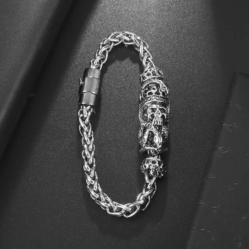 Jewelry Gothic Skull Braided Chain Bracelet Size ONE SIZE - 1 Thumbnail