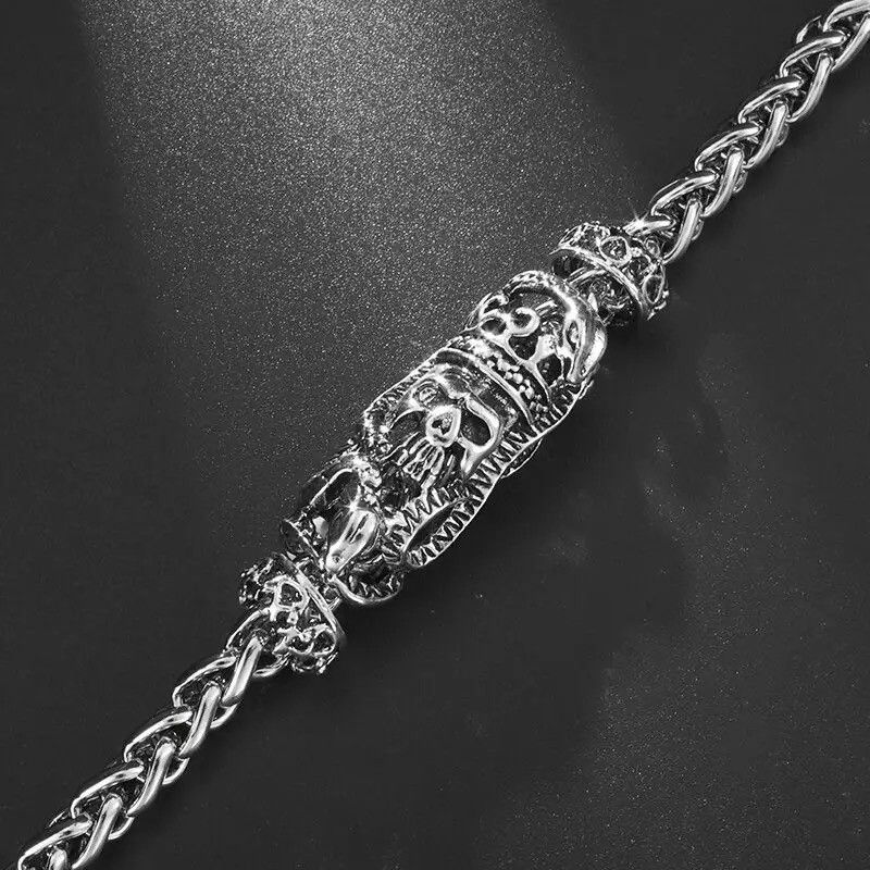 Jewelry Gothic Skull Braided Chain Bracelet Size ONE SIZE - 5 Thumbnail