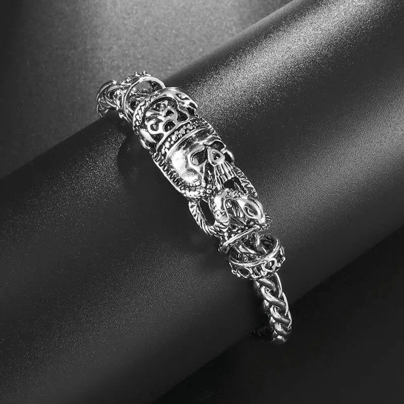 Jewelry Gothic Skull Braided Chain Bracelet Size ONE SIZE - 4 Thumbnail