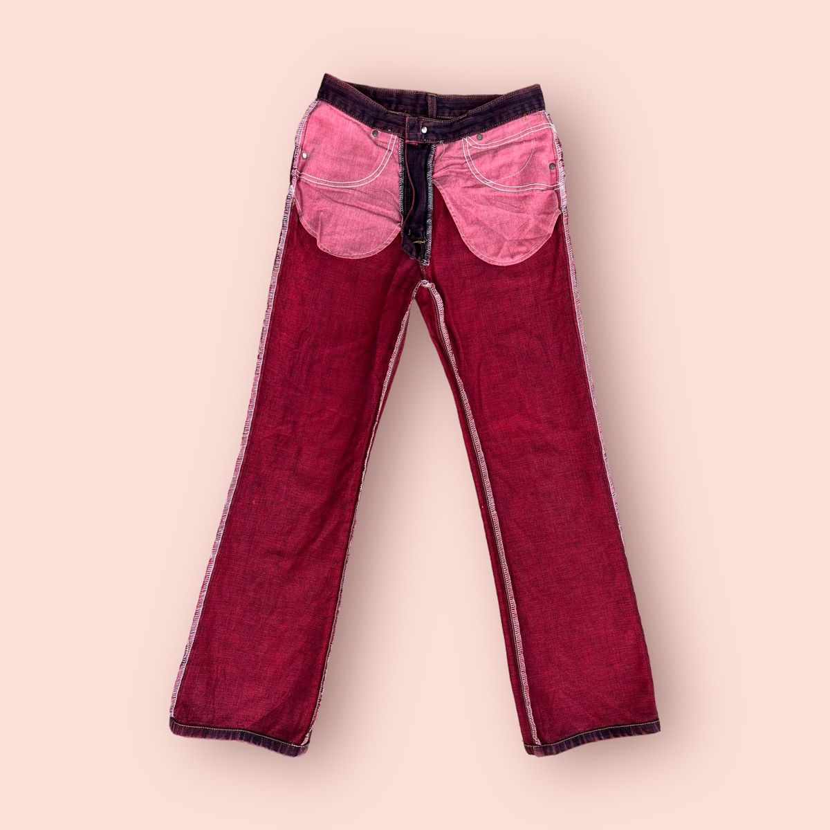 Japanese Brand × Vintage × Wrangler FLARED VINTAGE WRANGLER WASHED RED DENIM Size US 27 - 23 Thumbnail