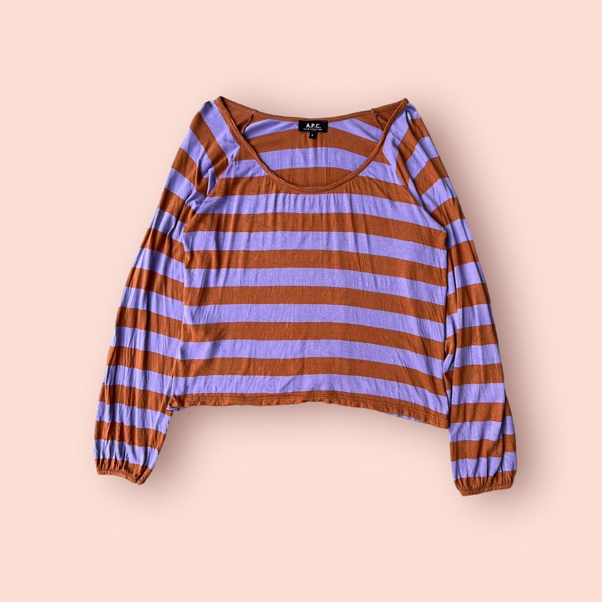 A.P.C. VINTAGE A.P.C. STRIPED WIDE NECK RAYON LONG BLOUSE Size S / US 4 / IT 40 - 2 Thumbnail