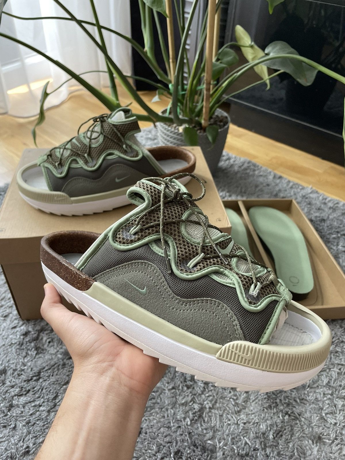 Designer Nike Streetwear Nike Offline 2.0 Sandals olive green 8.5 42 26.5cm flip flop Grailed