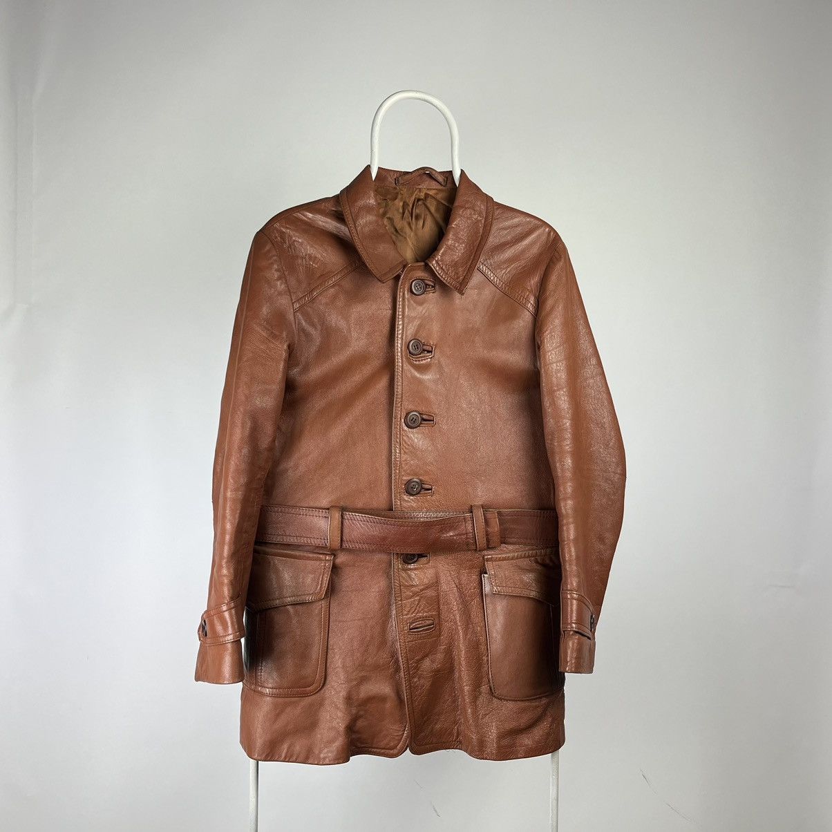 image of Vintage Leather Coat Jacket Size S-M in Bronz, Men's