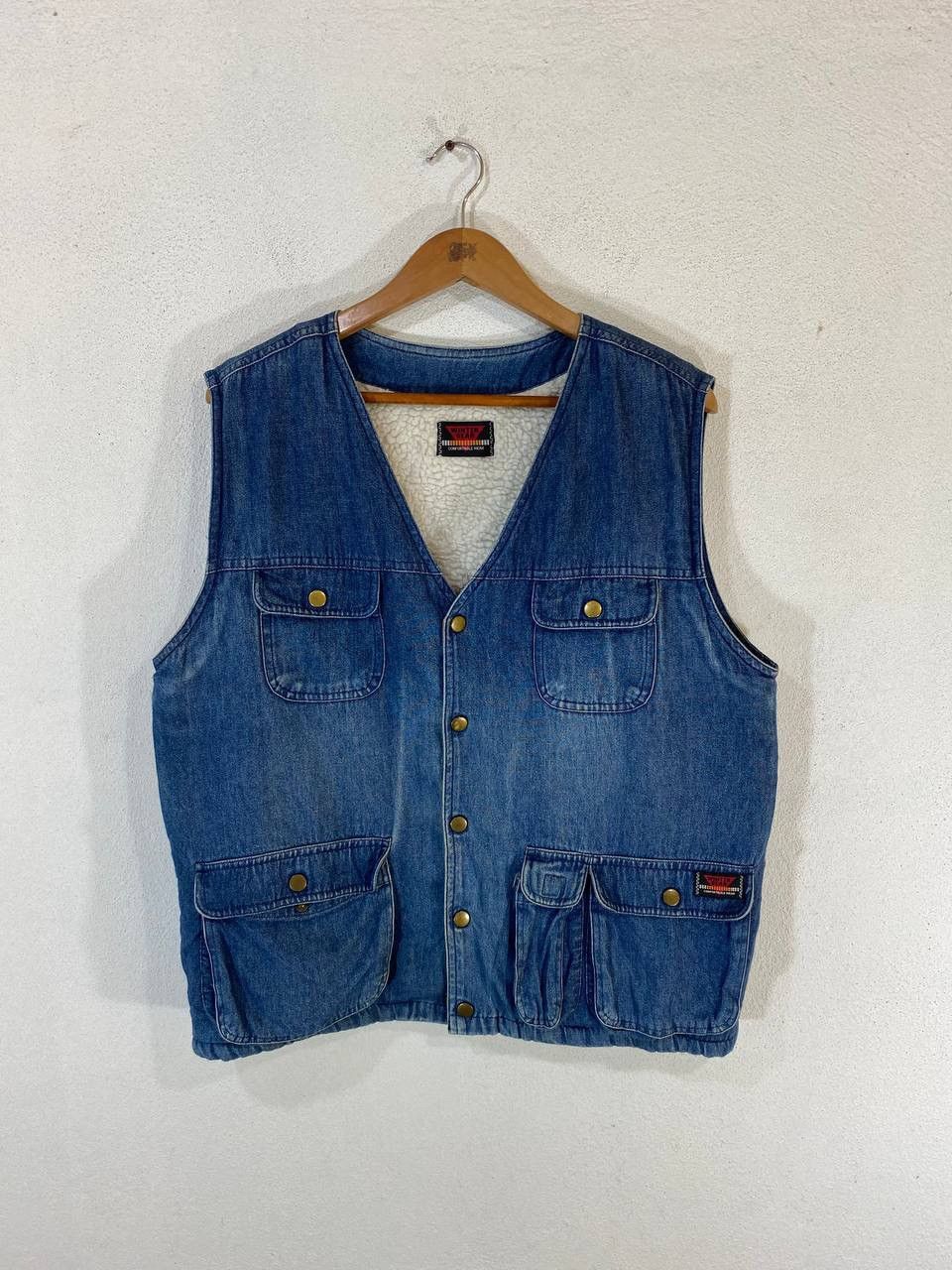 image of Denim Jacket x Vintage Winter Gear Denim Vest Fleece Lining, Men's (Size Medium)
