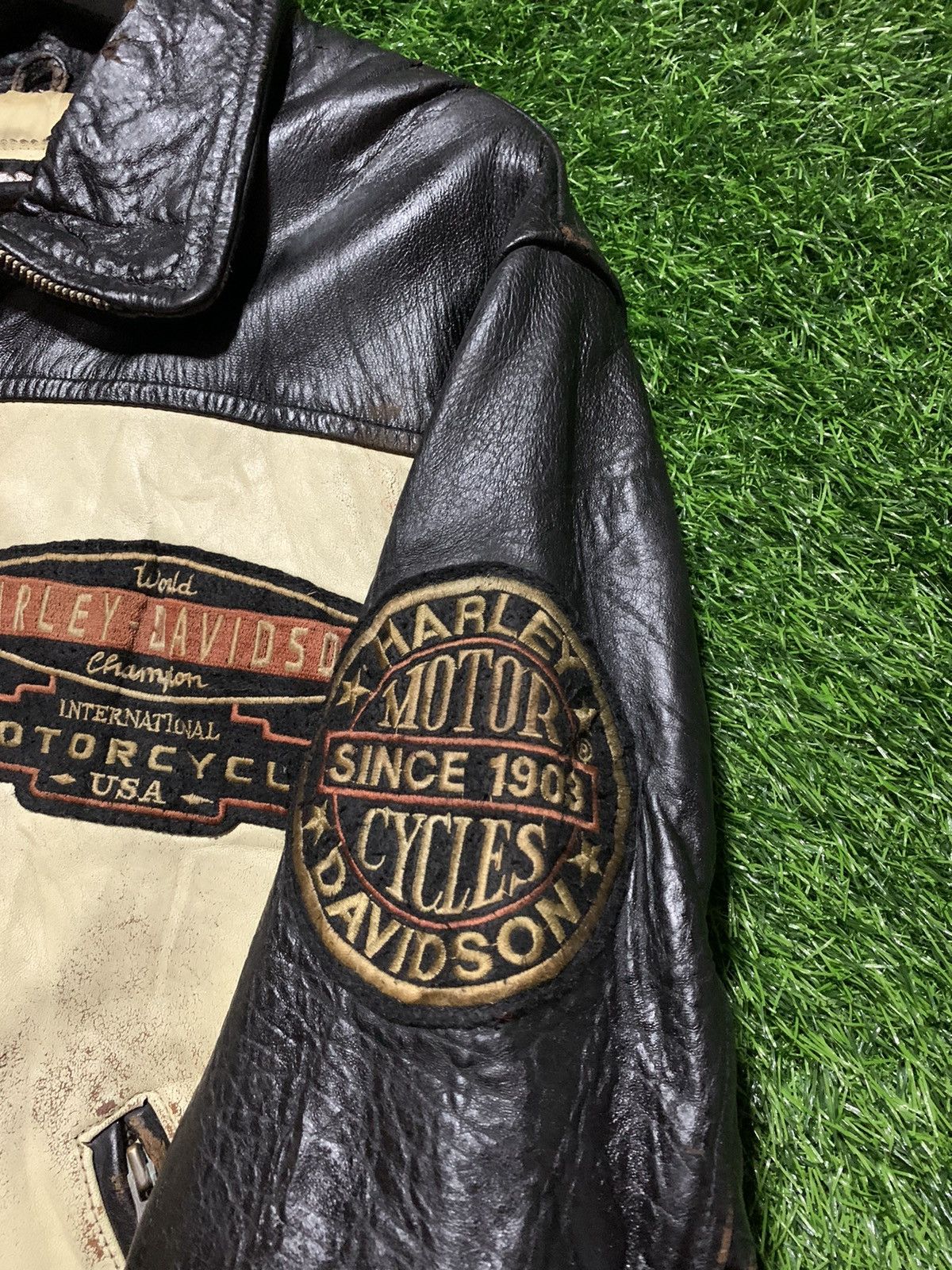 Harley Davidson Vintage Harley Davidson Leather Bikers Patch Jacket Size US M / EU 48-50 / 2 - 16 Thumbnail
