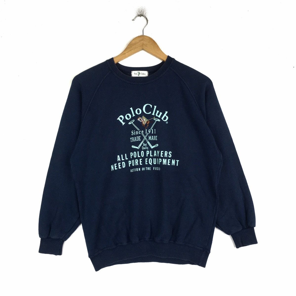 image of Beverly Hills Polo Club x Vintage Polo Club Crewneck Sweatshirt Pullover Jumper in Navy (Size Small