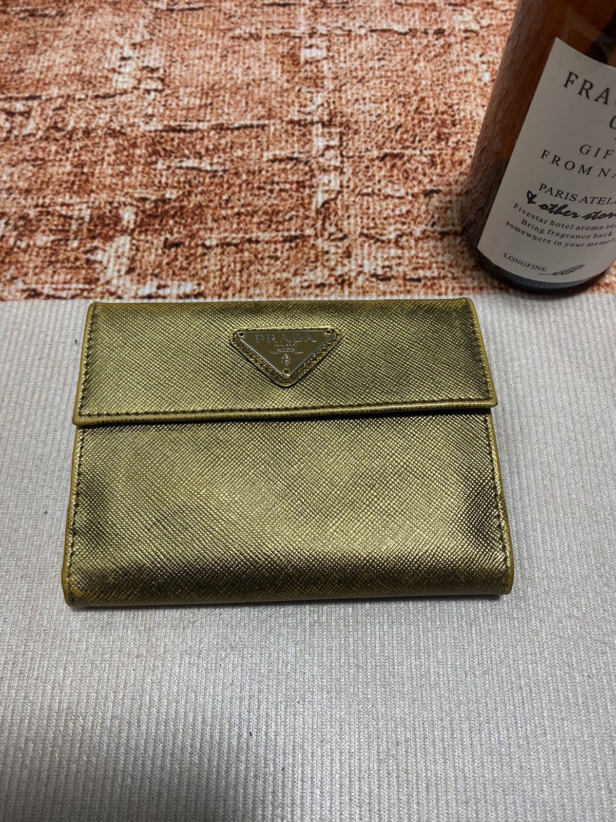 image of Prada Bifold Wallet in Acid Gold Color, Women's