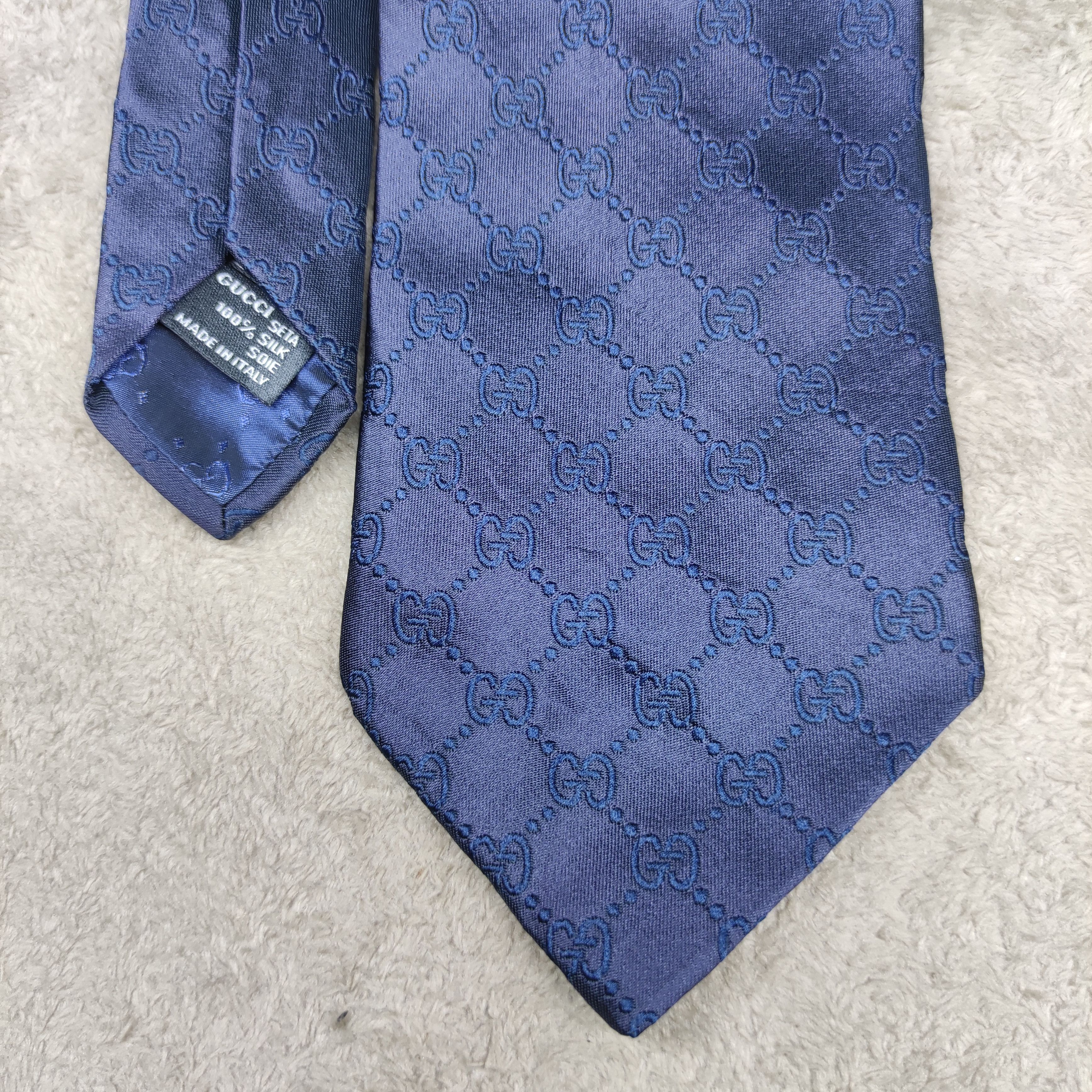 Gucci Gucci "GG" Monogram Pattern Silk Tie in blue navy Size ONE SIZE - 2 Thumbnail