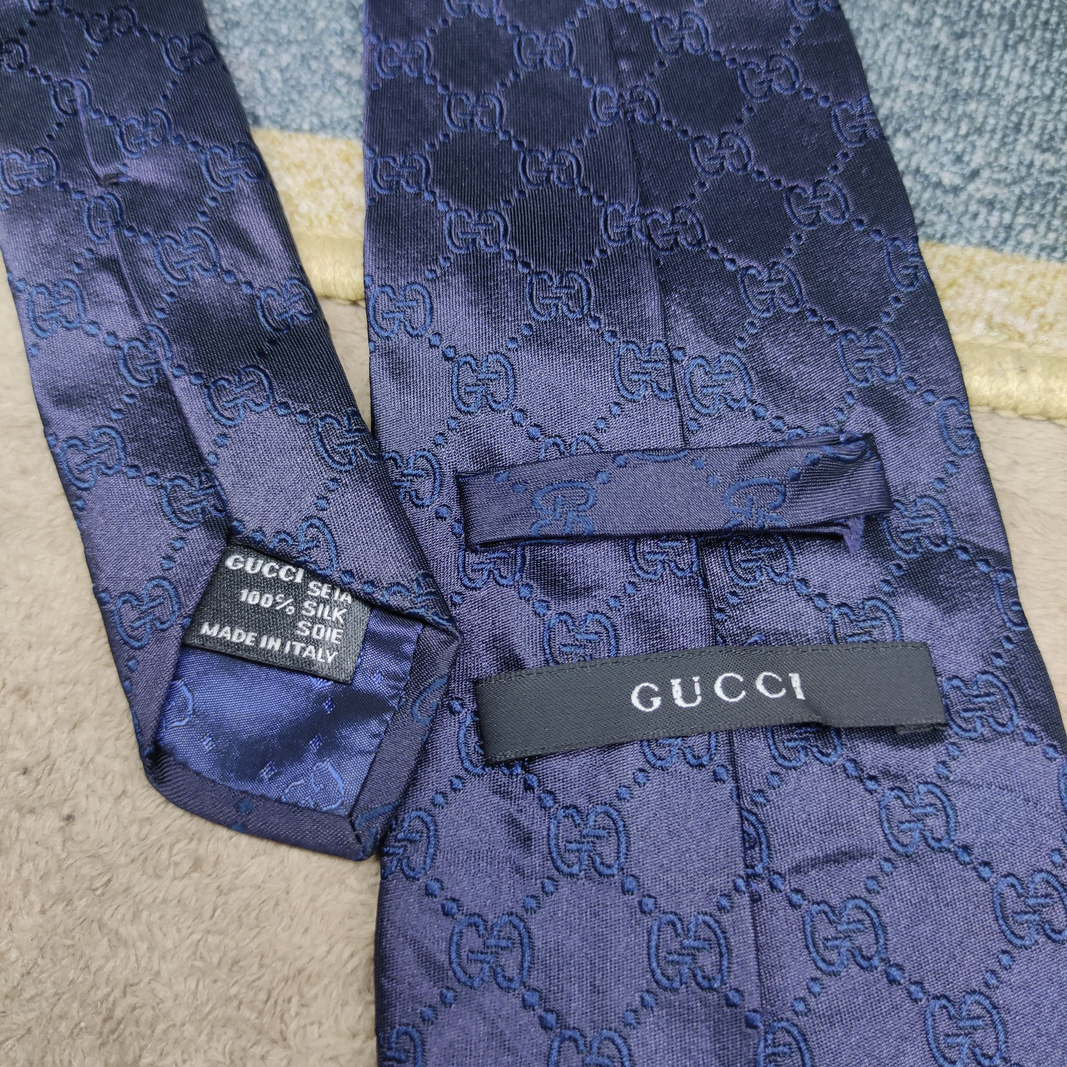 Gucci Gucci "GG" Monogram Pattern Silk Tie in blue navy Size ONE SIZE - 3 Thumbnail