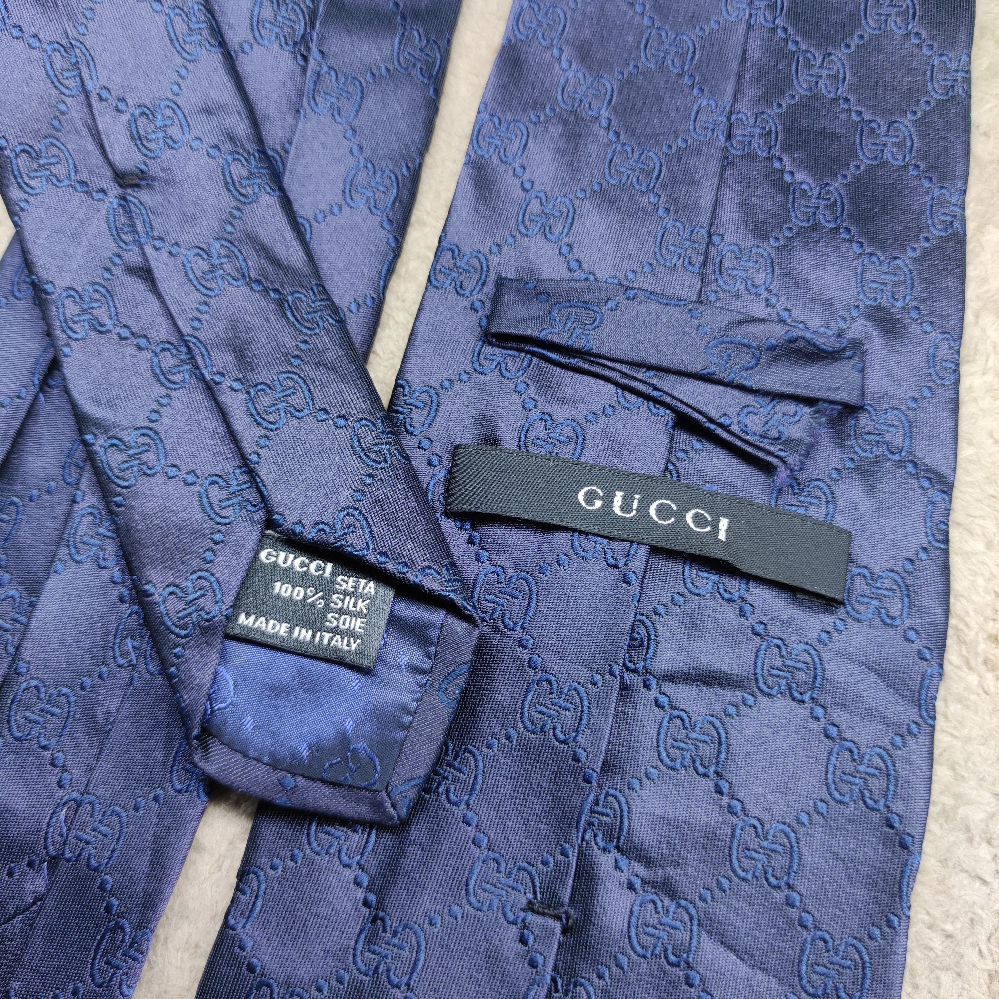 Gucci Gucci "GG" Monogram Pattern Silk Tie in blue navy Size ONE SIZE - 6 Thumbnail