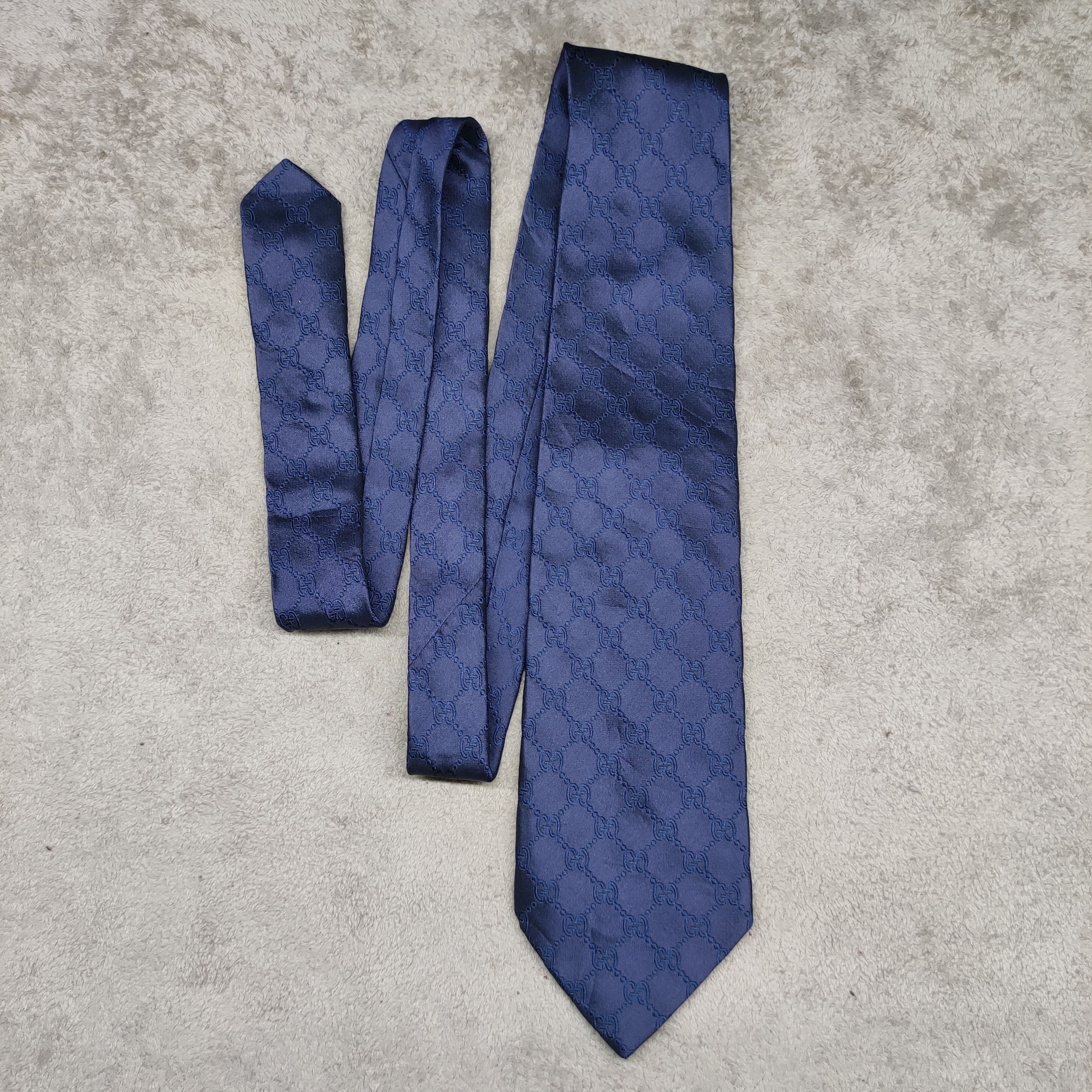 Gucci Gucci "GG" Monogram Pattern Silk Tie in blue navy Size ONE SIZE - 5 Thumbnail