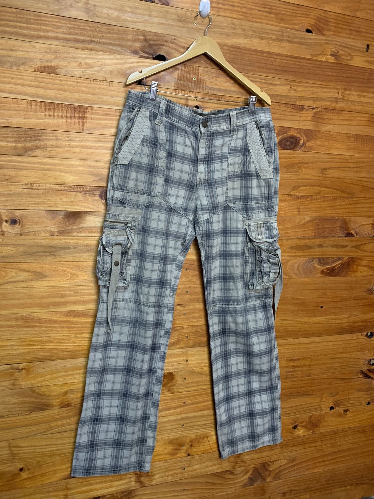 Japanese Brand Vintage Just Design Bondage Plaid Tartan Pants Size US 35 - 2 Thumbnail