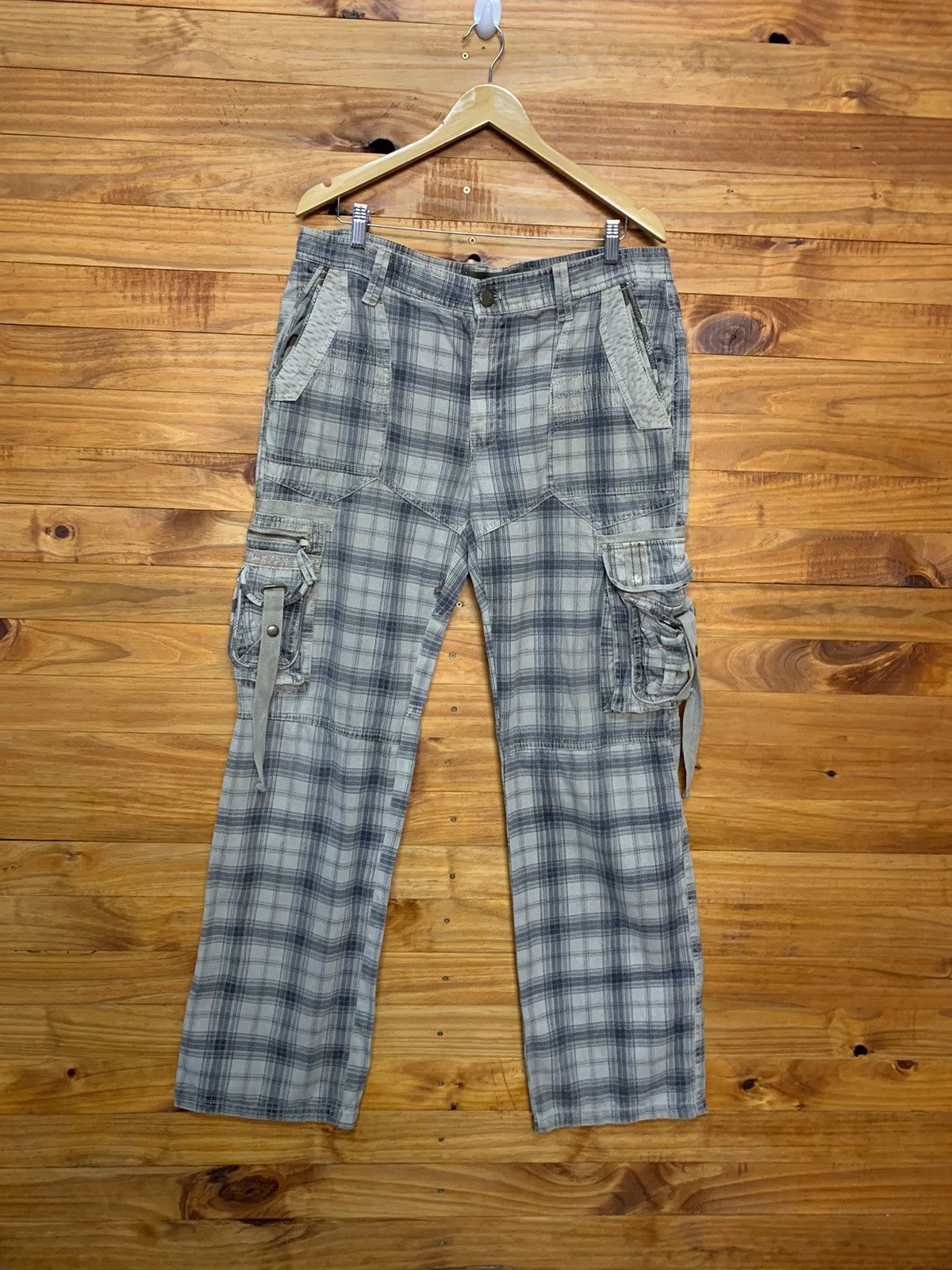 Japanese Brand Vintage Just Design Bondage Plaid Tartan Pants Size US 35 - 1 Thumbnail