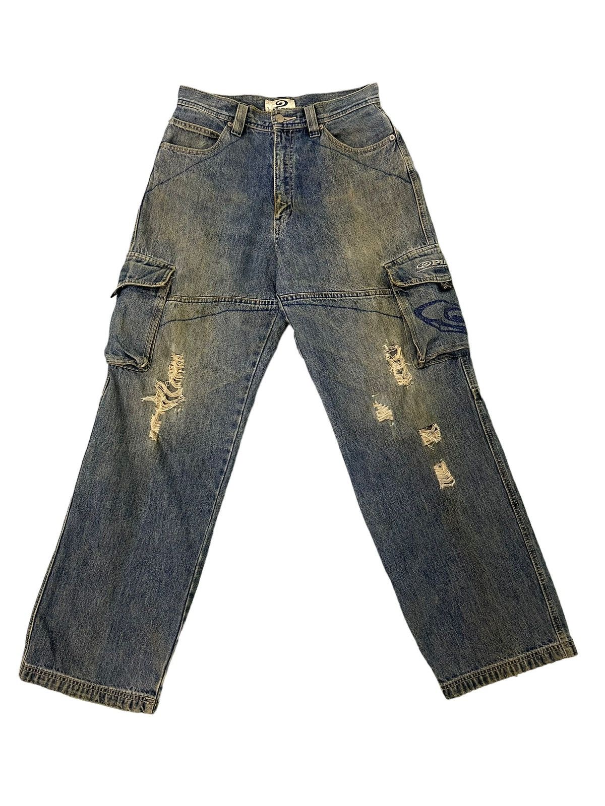 Japanese Brand Wide Baggy Cargo Jeans Piko Hawaii Distress Denim 3🟦6 Size US 29 - 1 Thumbnail