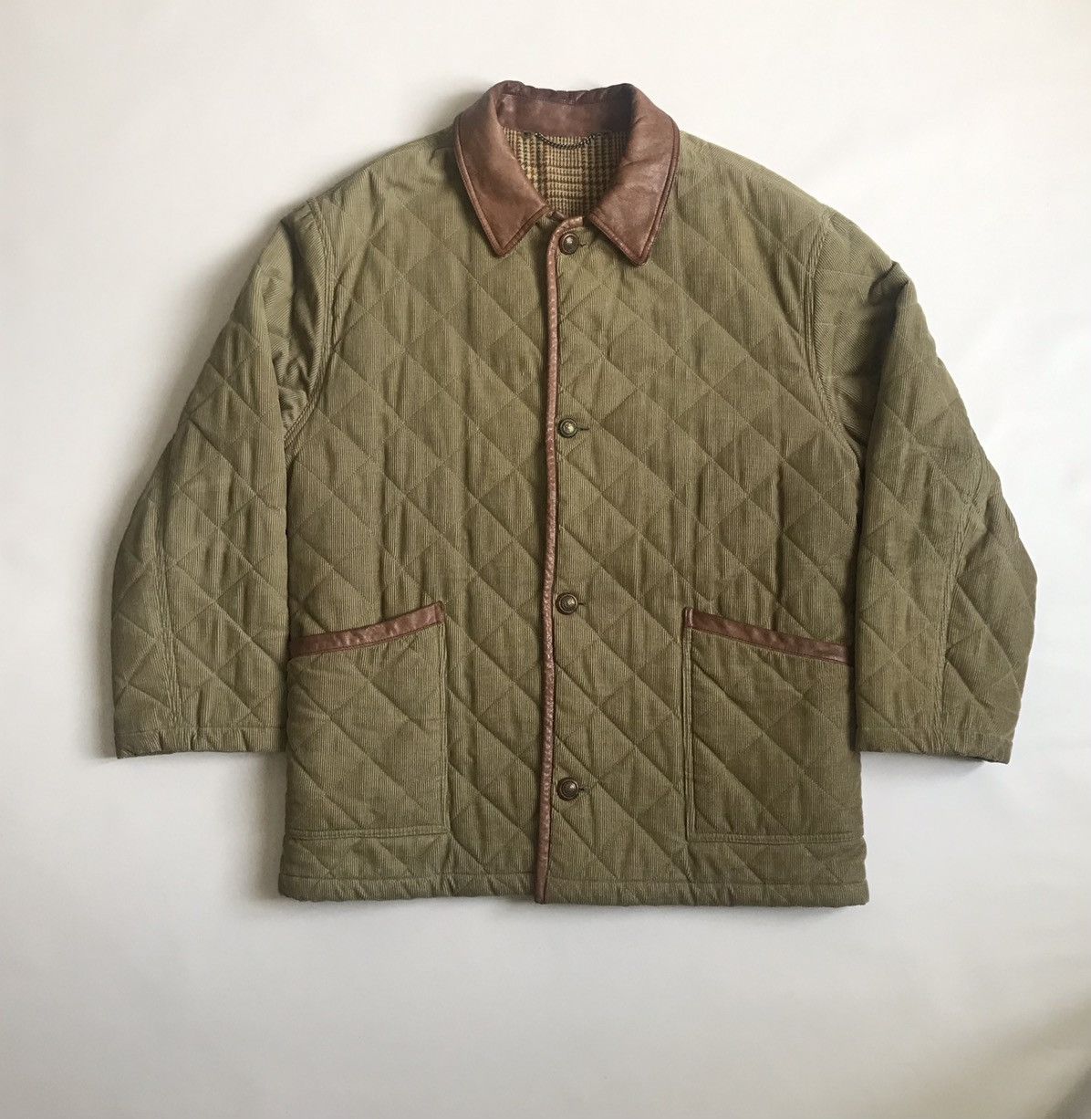 image of YVES Saint Laurent Quilted Jacket in Gree/Yellow/Brown, Men's (Size Large)
