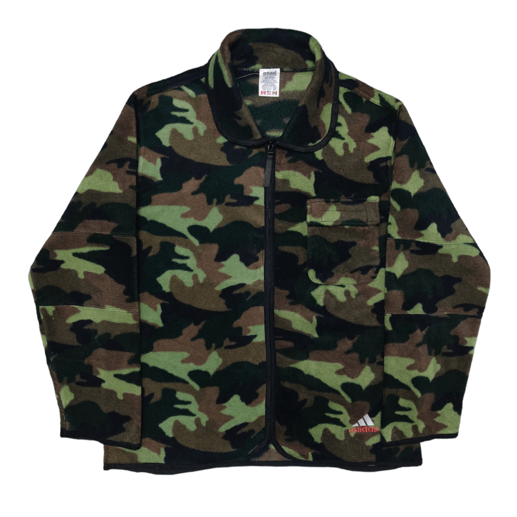 Vintage Adidas Fleece Camouflage Single Pocket Zip Up