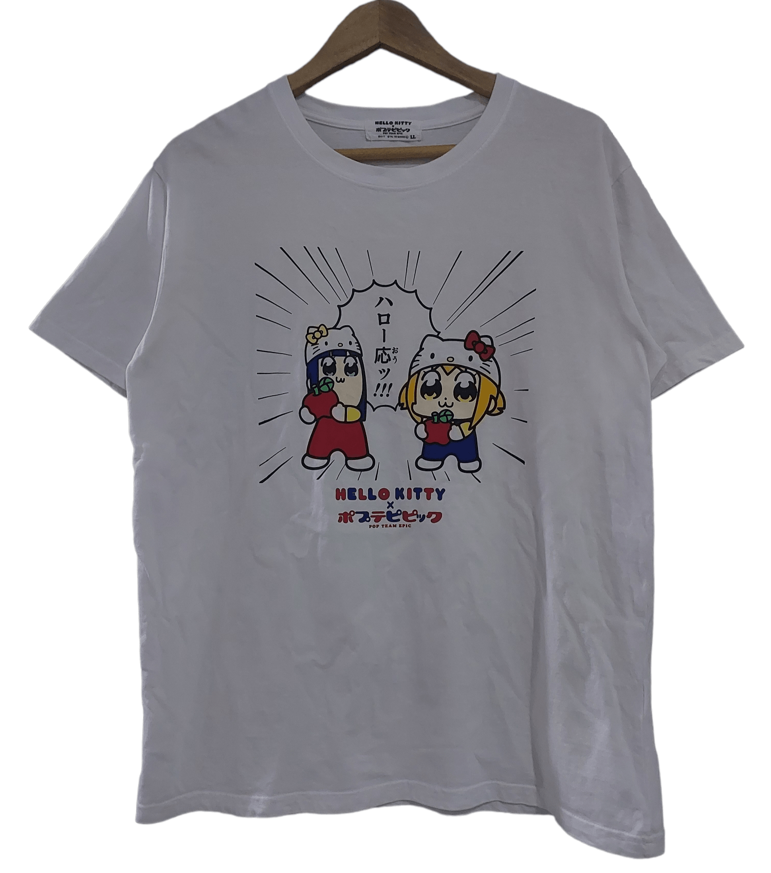 image of Anima x Cartoon Network Hello Kitty X Pop Team Epic T-Shirt in White, Men's (Size Large)