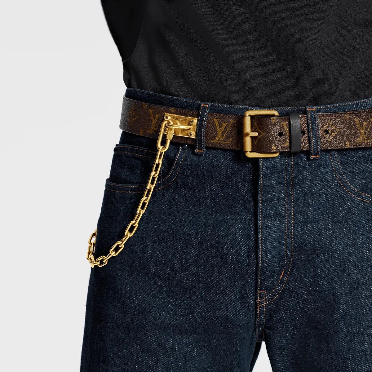 image of Louis Vuitton Brown Monogram Signature Chain Belt 85, Men's (Size 32)