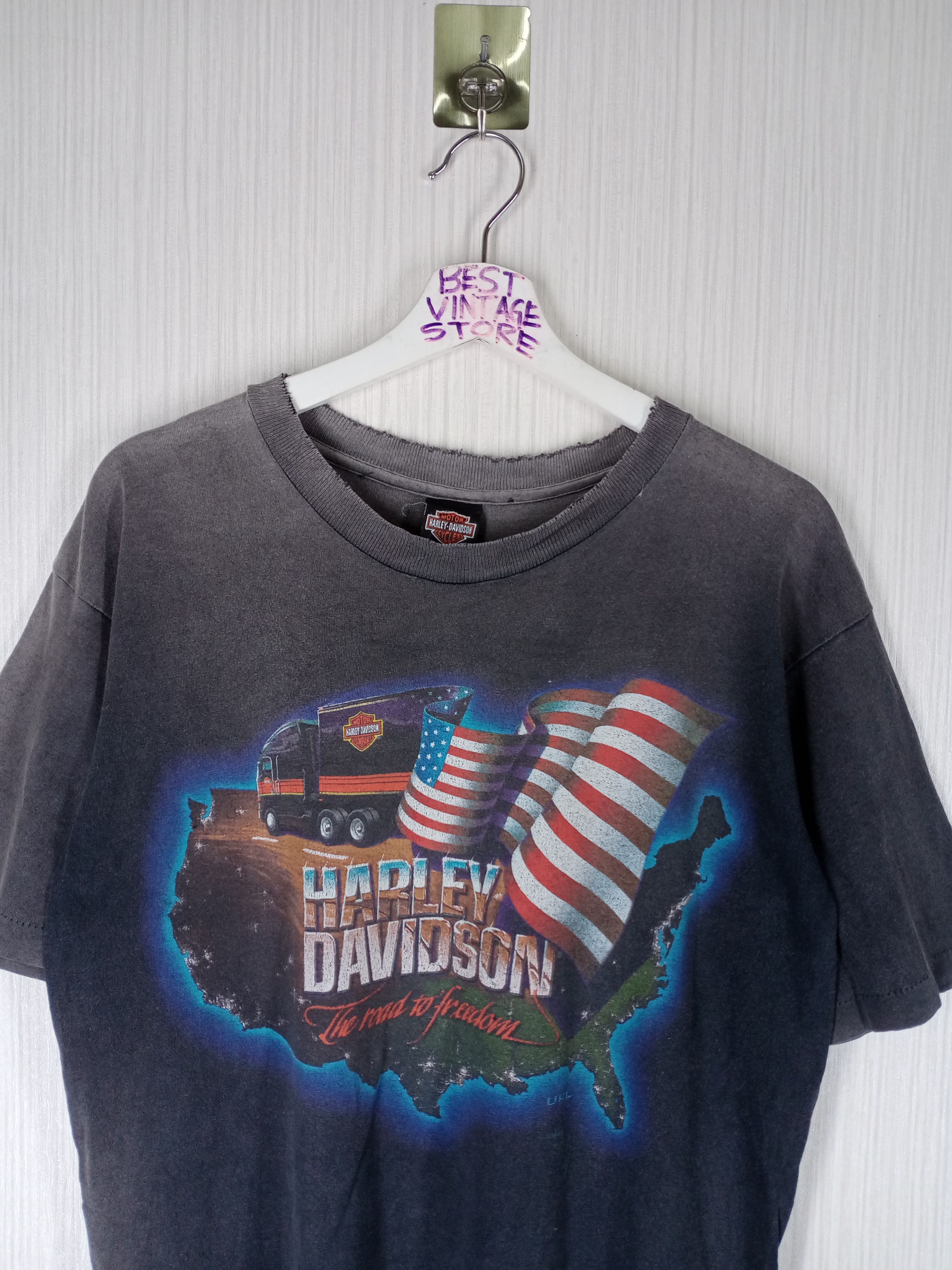 Harley Davidson × Vintage Distressed Vintage 1996 Harley Davidson The Road To Freedom Size US M / EU 48-50 / 2 - 2 Thumbnail