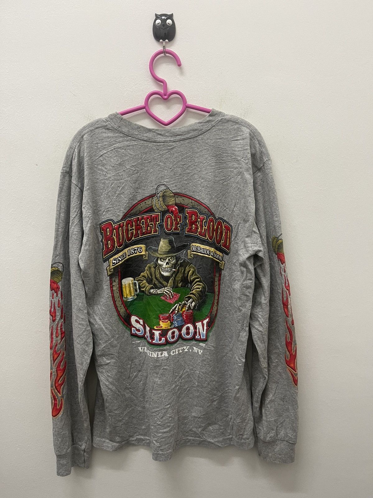 image of Skulls x Vintage Bucket Of Blood Saloon Virgina City Flame Style in Grey, Men's (Size Medium)