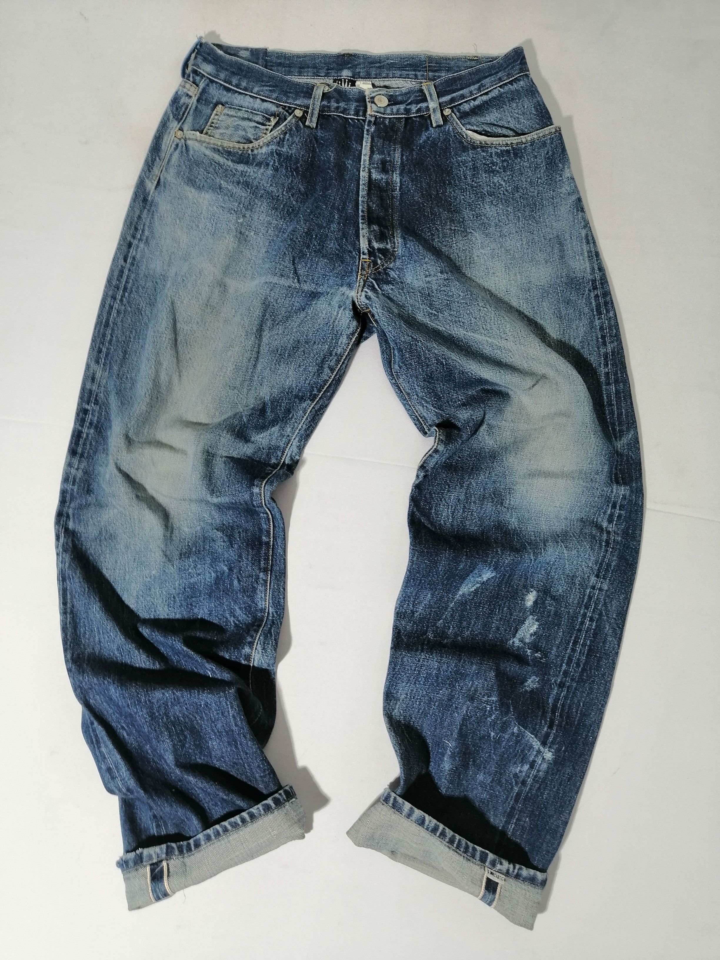 Japanese Brand Sarcastic Homme Fly Button Selvedge Distressed Denim Jeans Size US 32 / EU 48 - 1 Thumbnail