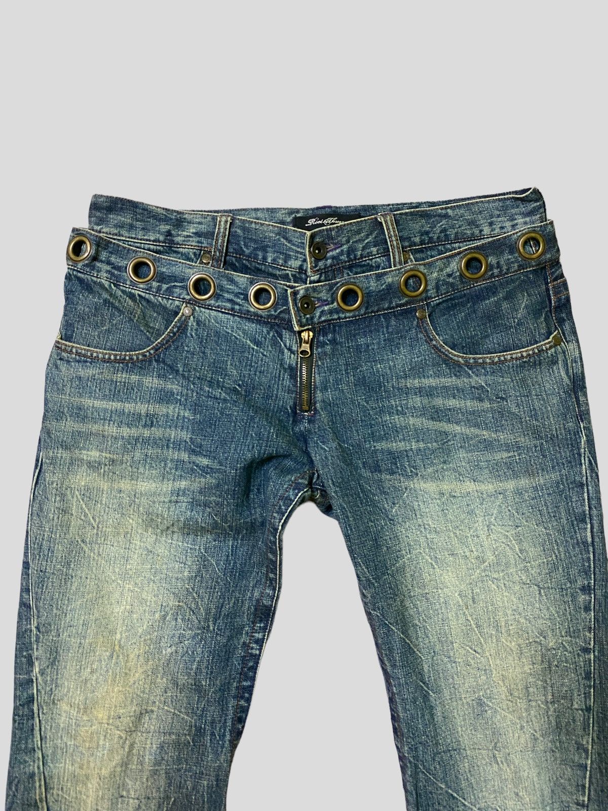 Japanese Brand × Vintage Flared Double Waist ROOT THREE Acid Wash Boot Cut Denim Size US 32 / EU 48 - 5 Thumbnail