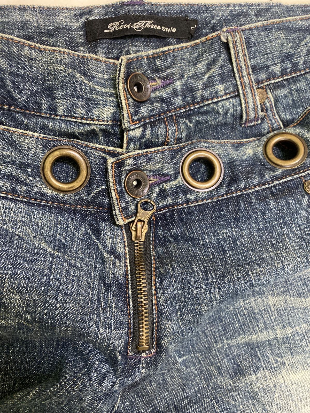 Japanese Brand × Vintage Flared Double Waist ROOT THREE Acid Wash Boot Cut Denim Size US 32 / EU 48 - 15 Thumbnail