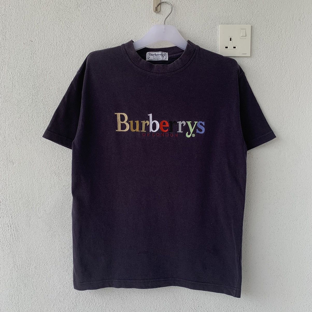 image of Burberrys T Shirt Spell Out Multicolor Logo. in Blue, Men's (Size Medium)