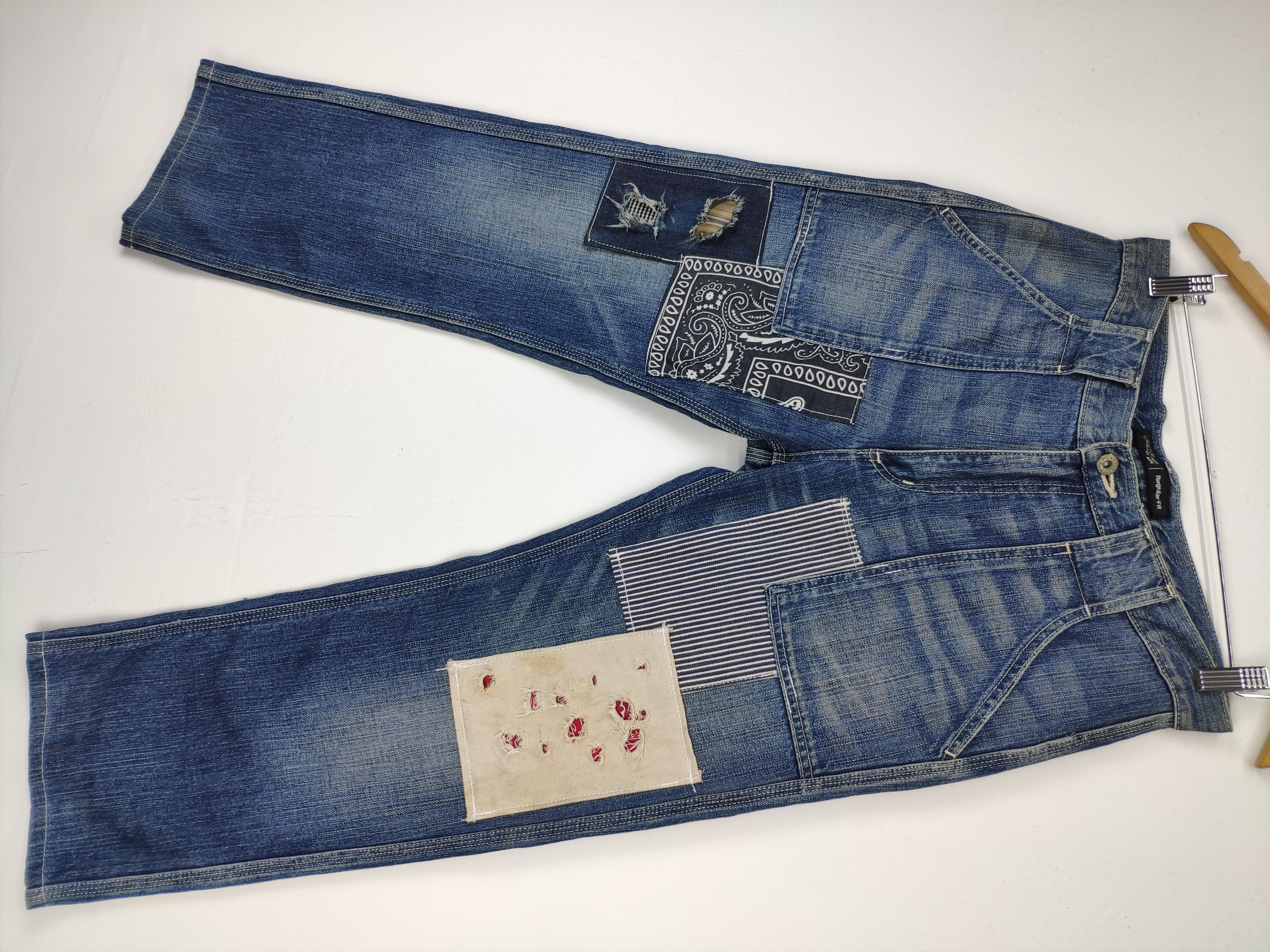 Japanese Brand Uniqlo Bush Pants Patchwork Jeans Custom Made Kapital Style Size US 33 - 5 Thumbnail