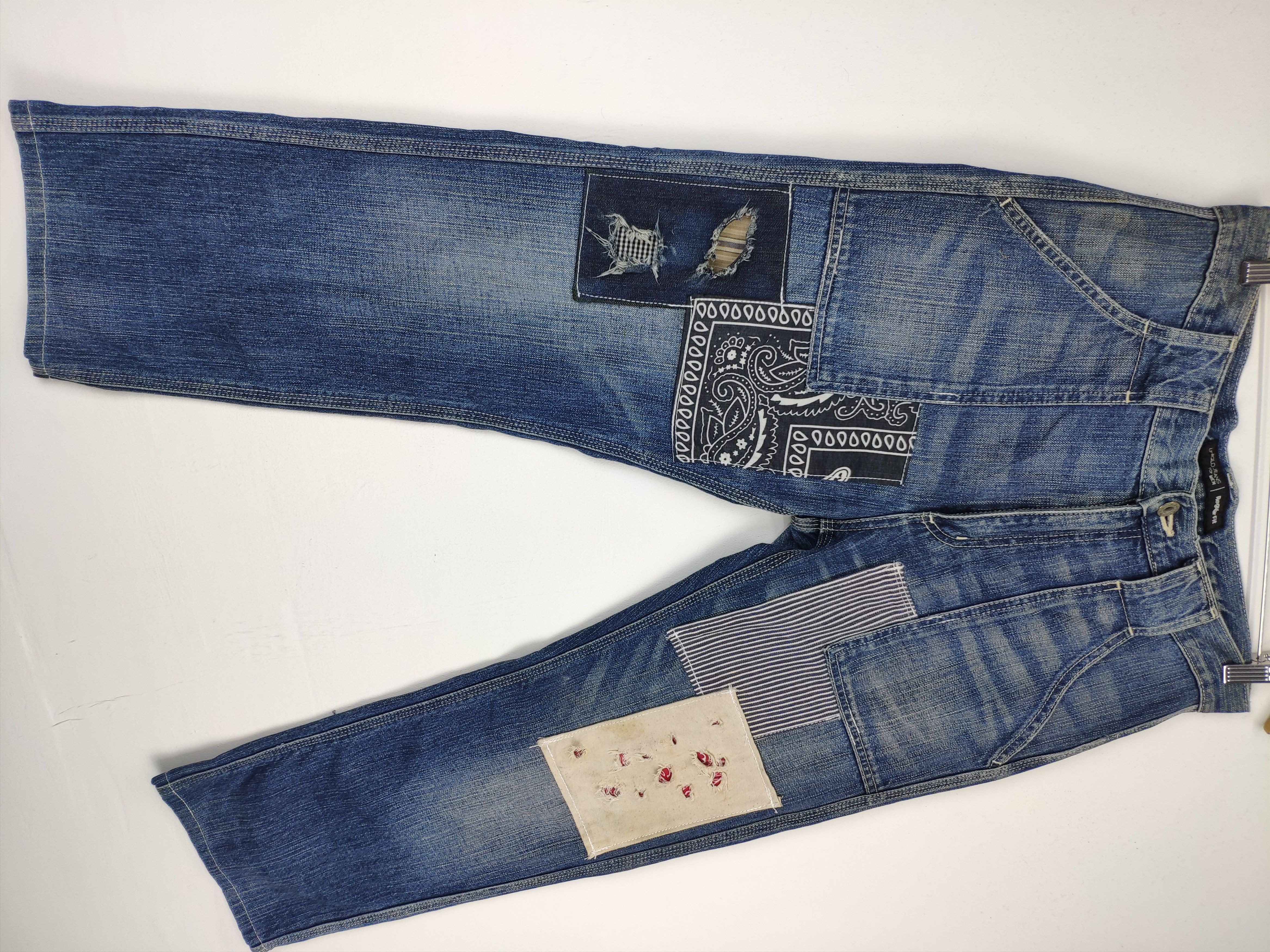 Japanese Brand Uniqlo Bush Pants Patchwork Jeans Custom Made Kapital Style Size US 33 - 6 Thumbnail