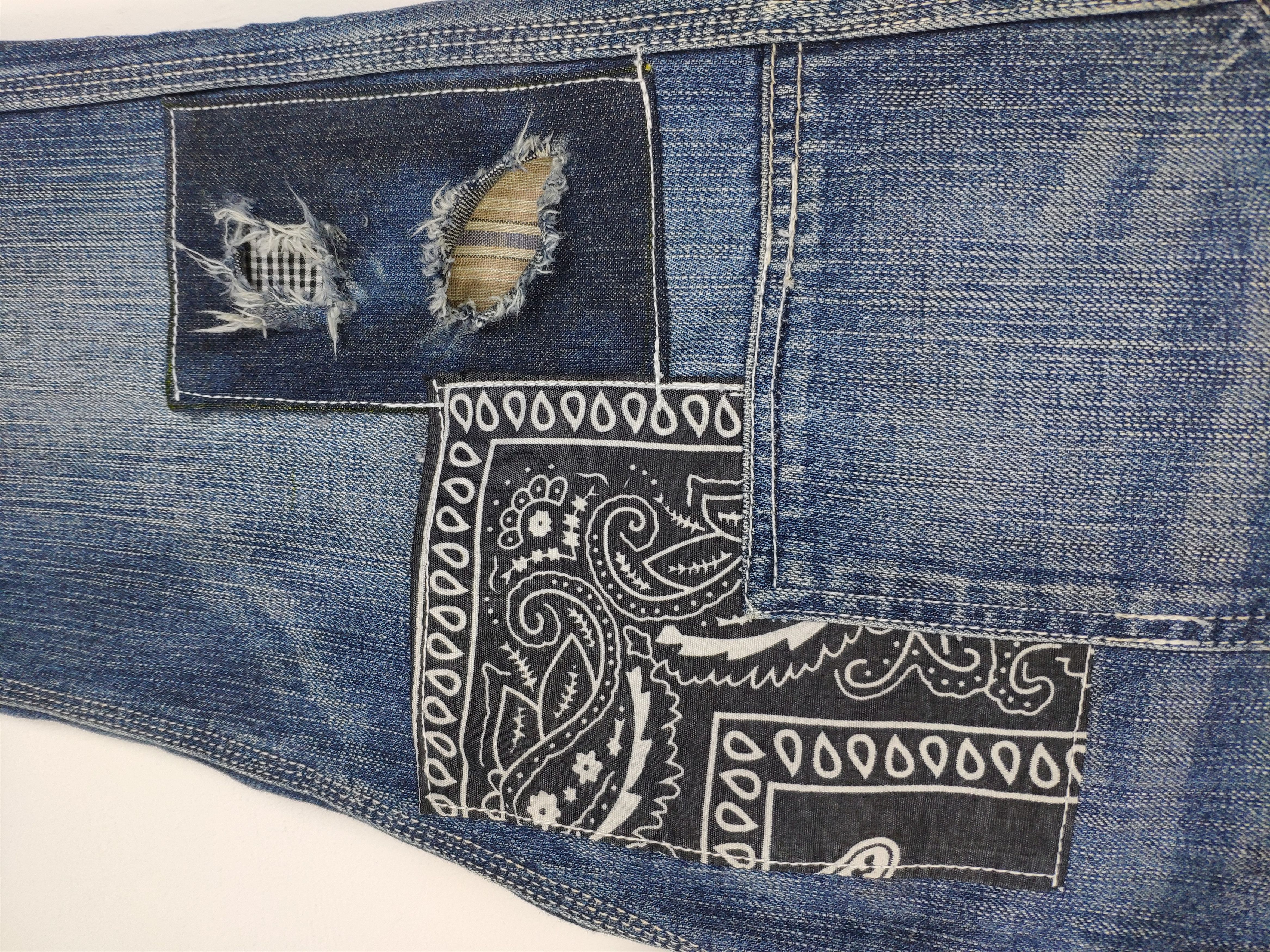 Japanese Brand Uniqlo Bush Pants Patchwork Jeans Custom Made Kapital Style Size US 33 - 10 Thumbnail