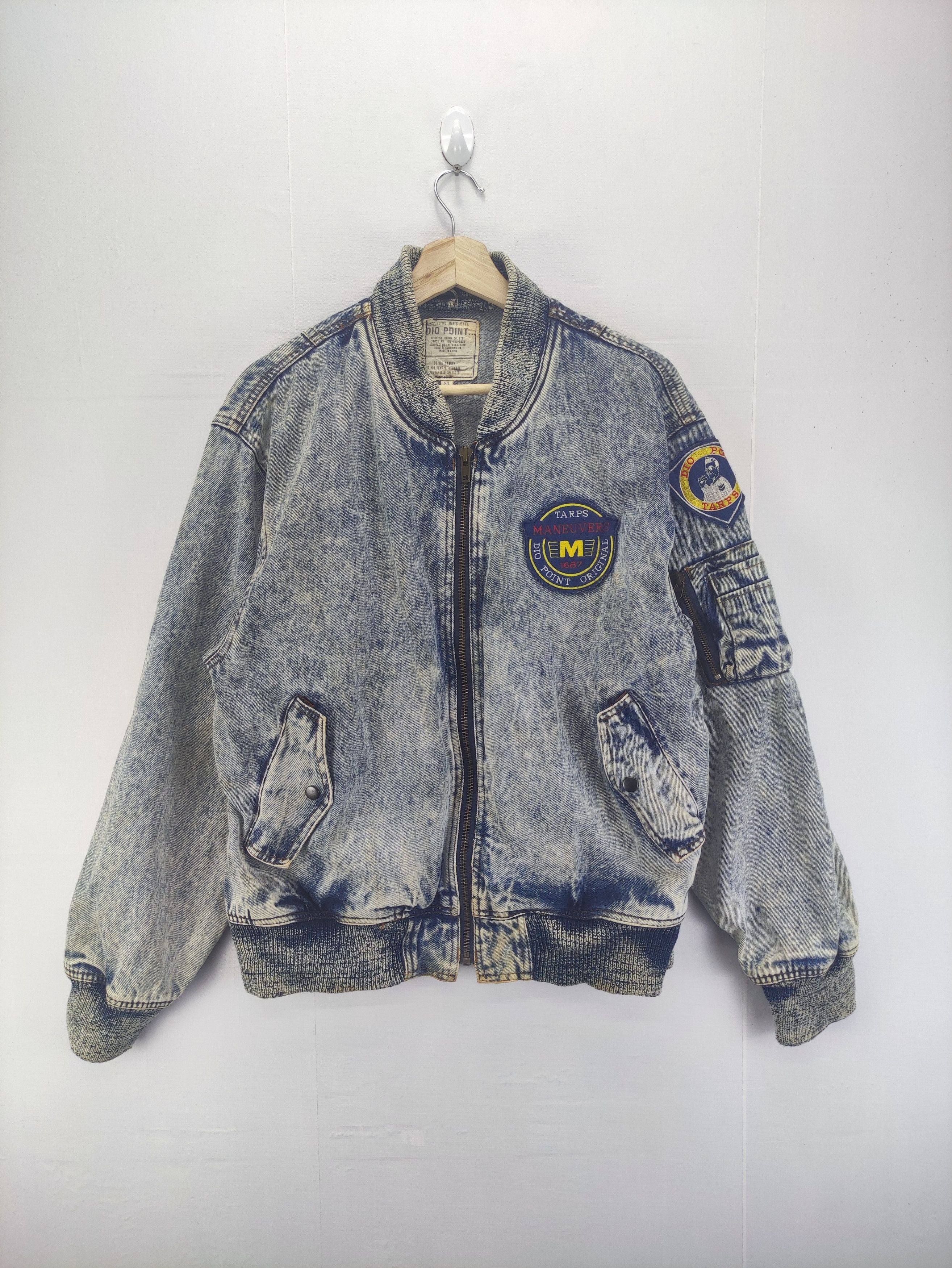 Japanese Brand Vintage Denim Bomber Jacket Acid Wash Zipper Size US XL / EU 56 / 4 - 1 Thumbnail